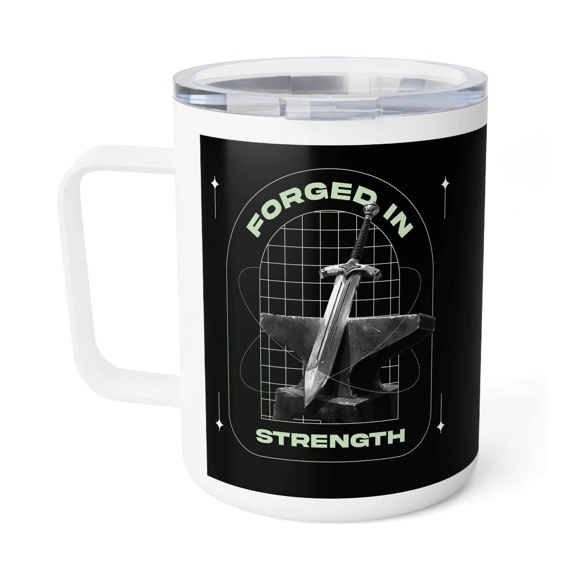 "Forged In Strength" Unisex Insulated Coffee Mug, 10oz - The Shield of Light
