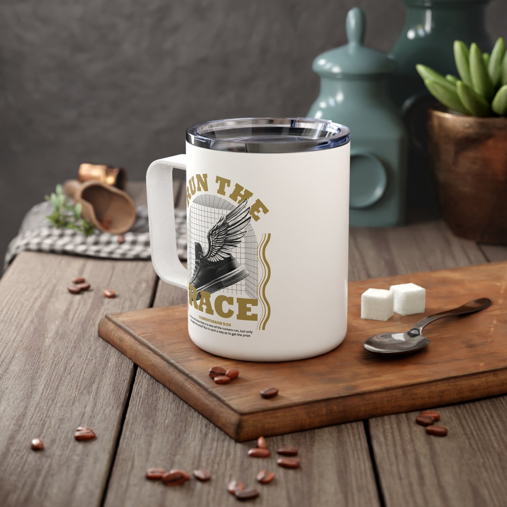 "Run The Race" Unisex Insulated Coffee Mug, 10oz - The Shield of Light