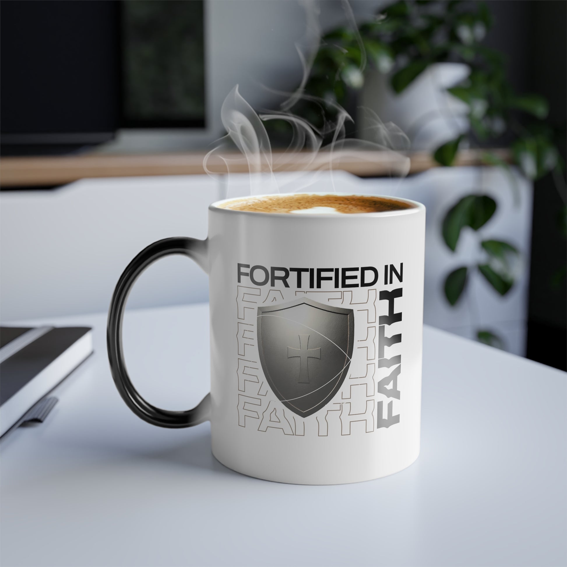 "Fortified In Faith " Unisex  11oz Coffee Color Morphing Mug - The Shield of Light