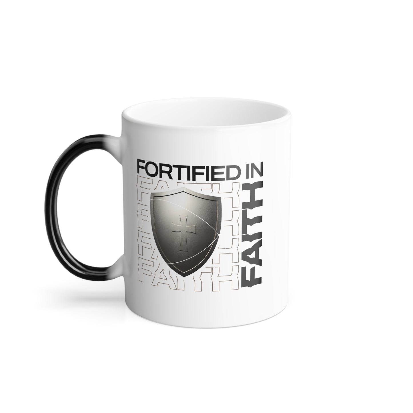 "Fortified In Faith " Unisex  11oz Coffee Color Morphing Mug - The Shield of Light