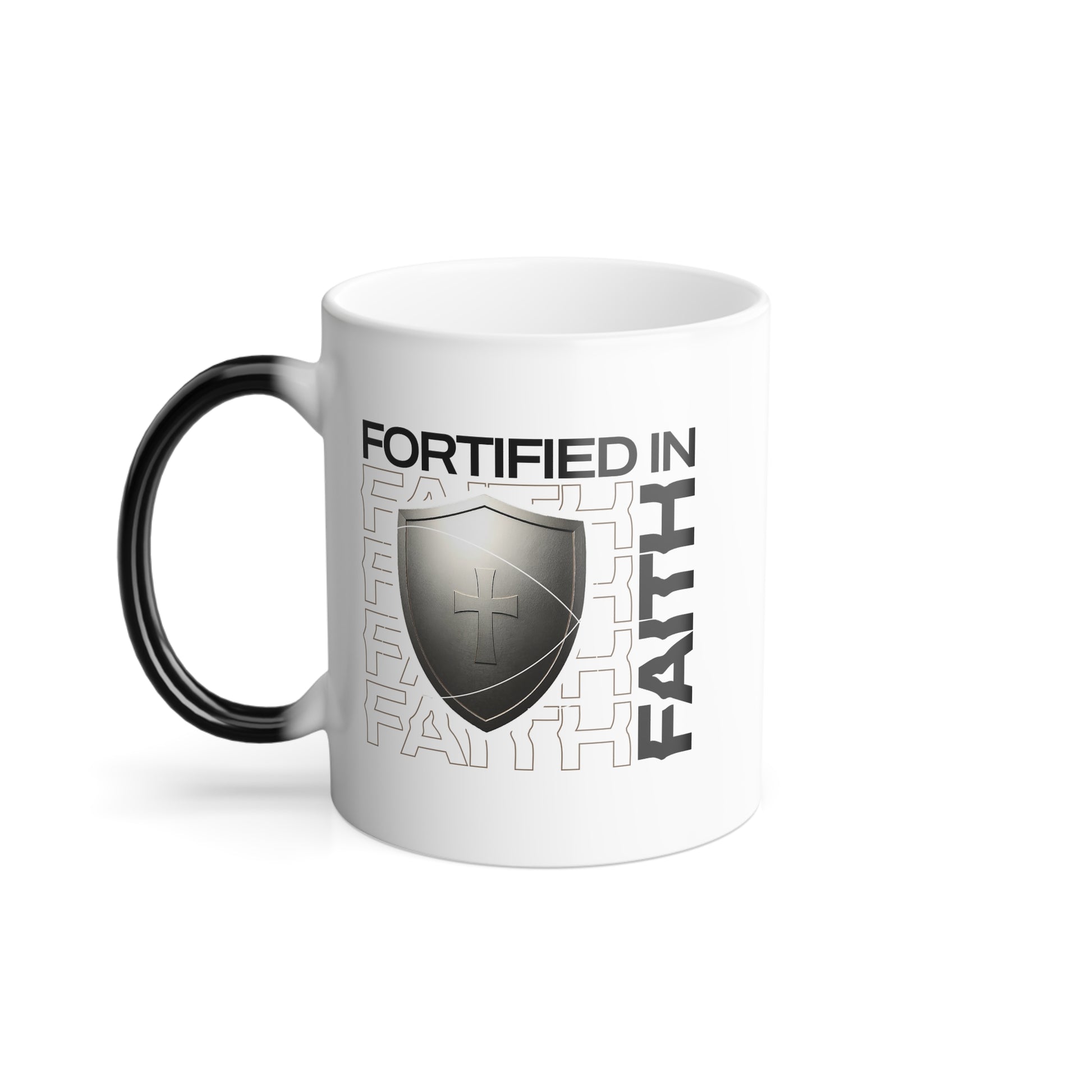 "Fortified In Faith " Unisex  11oz Coffee Color Morphing Mug - The Shield of Light