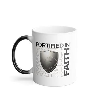 "Fortified In Faith " Unisex  11oz Coffee Color Morphing Mug - The Shield of Light