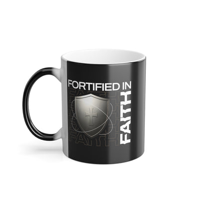 "Fortified In Faith " Unisex  11oz Coffee Color Morphing Mug - The Shield of Light