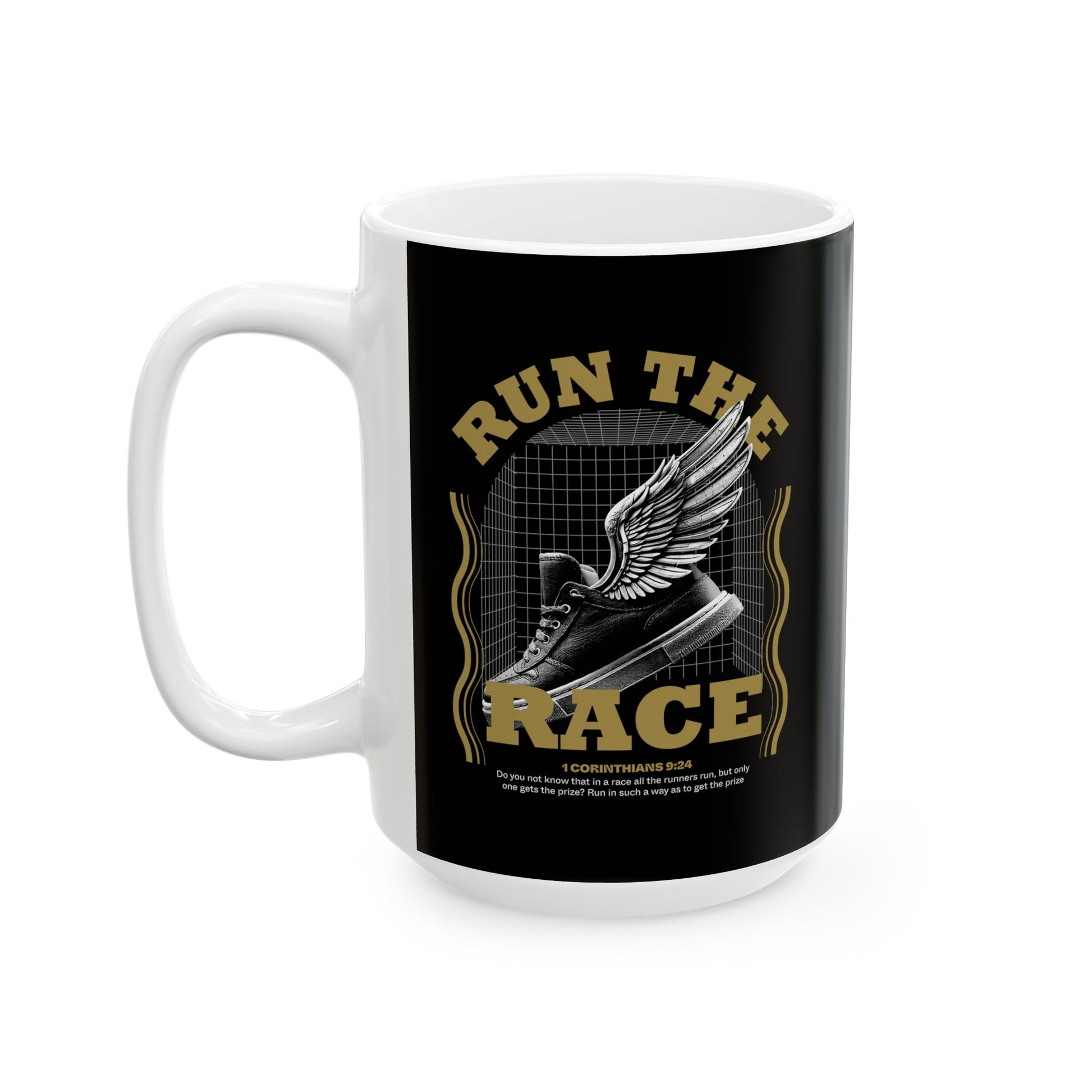 "Run The Race" Unisex Ceramic Mug  11oz/15oz, - The Shield of Light
