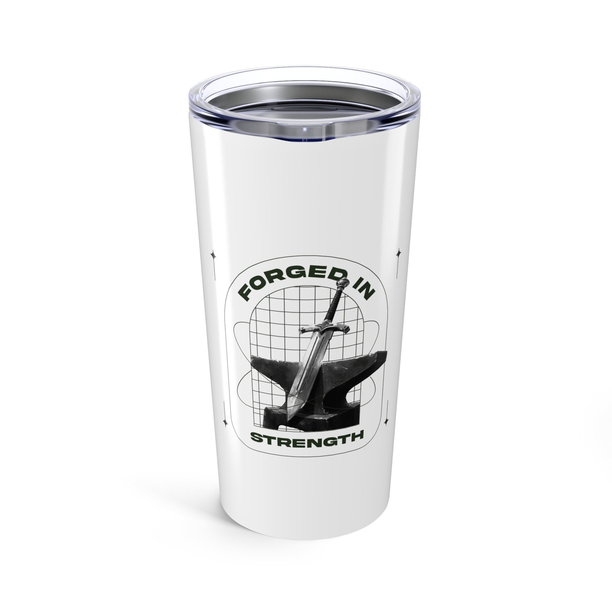 "Forged In Strength"  Unisex Inspirational 20oz Tumbler Travel Cup - The Shield of Light