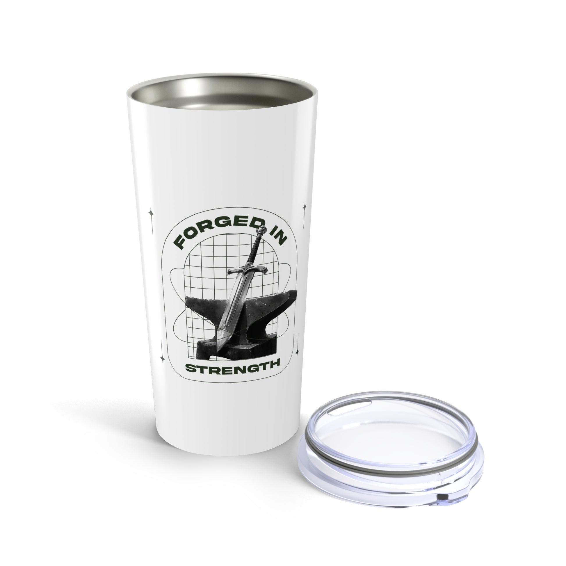 "Forged In Strength"  Unisex Inspirational 20oz Tumbler Travel Cup - The Shield of Light