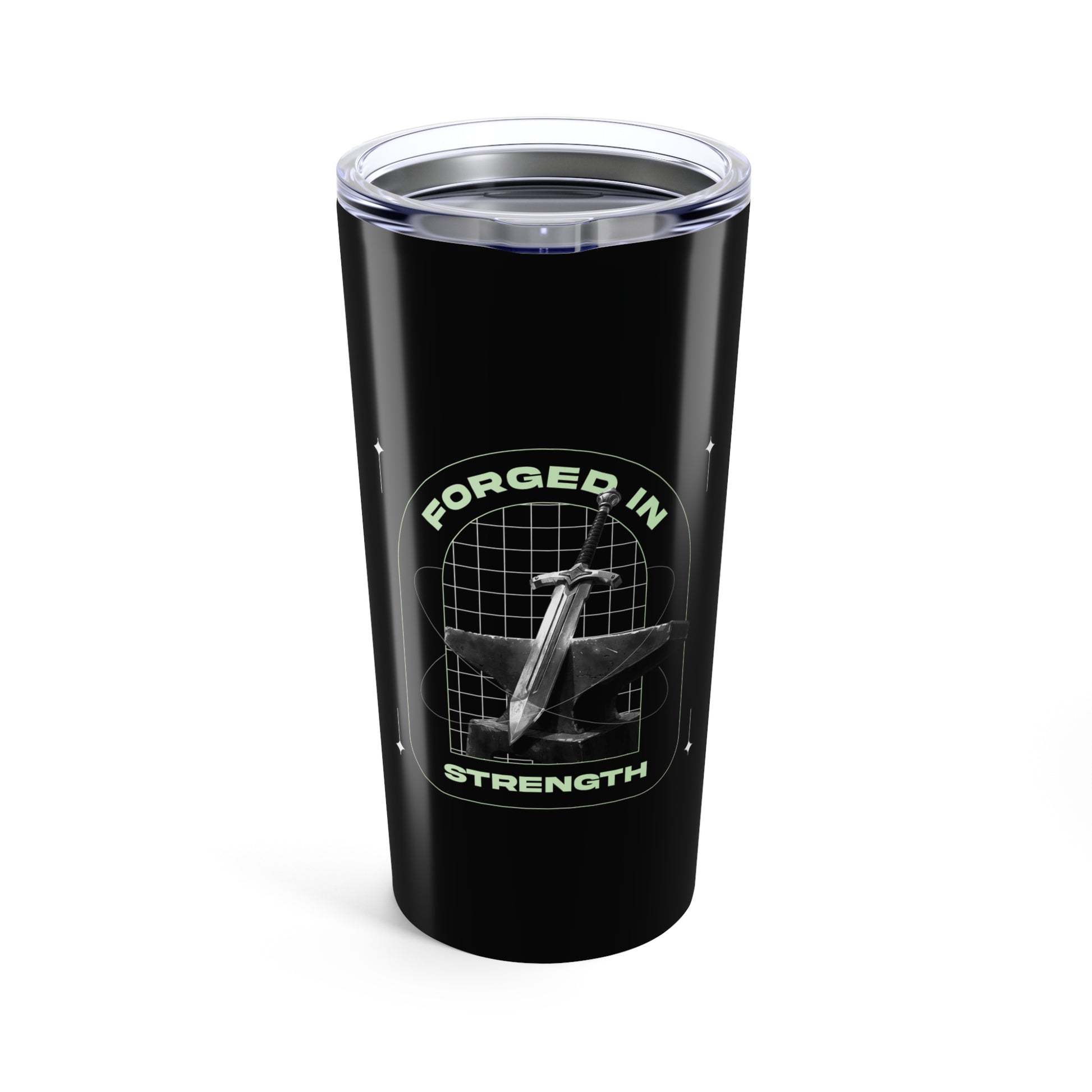 "Forged In Strength" Unisex Inspirational 20oz Tumbler Travel Cup - The Shield of Light