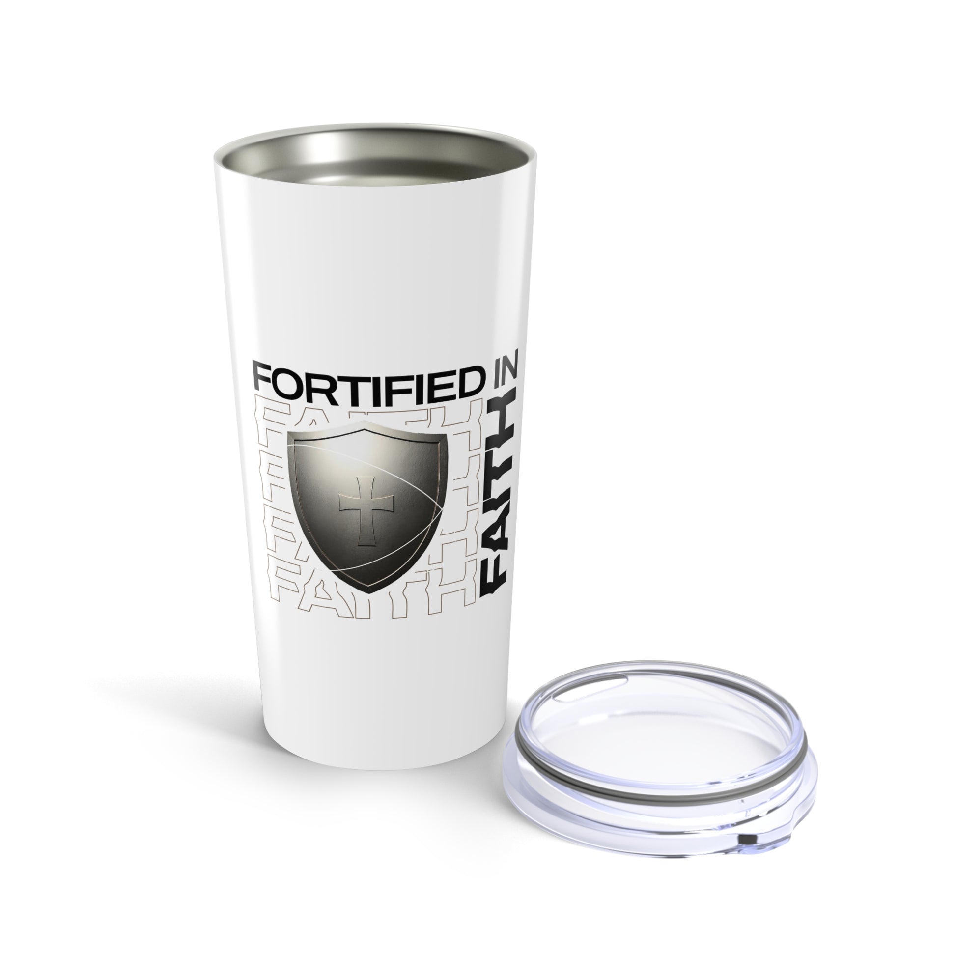 "Fortified In Faith " Unisex Inspirational 20oz Tumbler Travel Cup - The Shield of Light