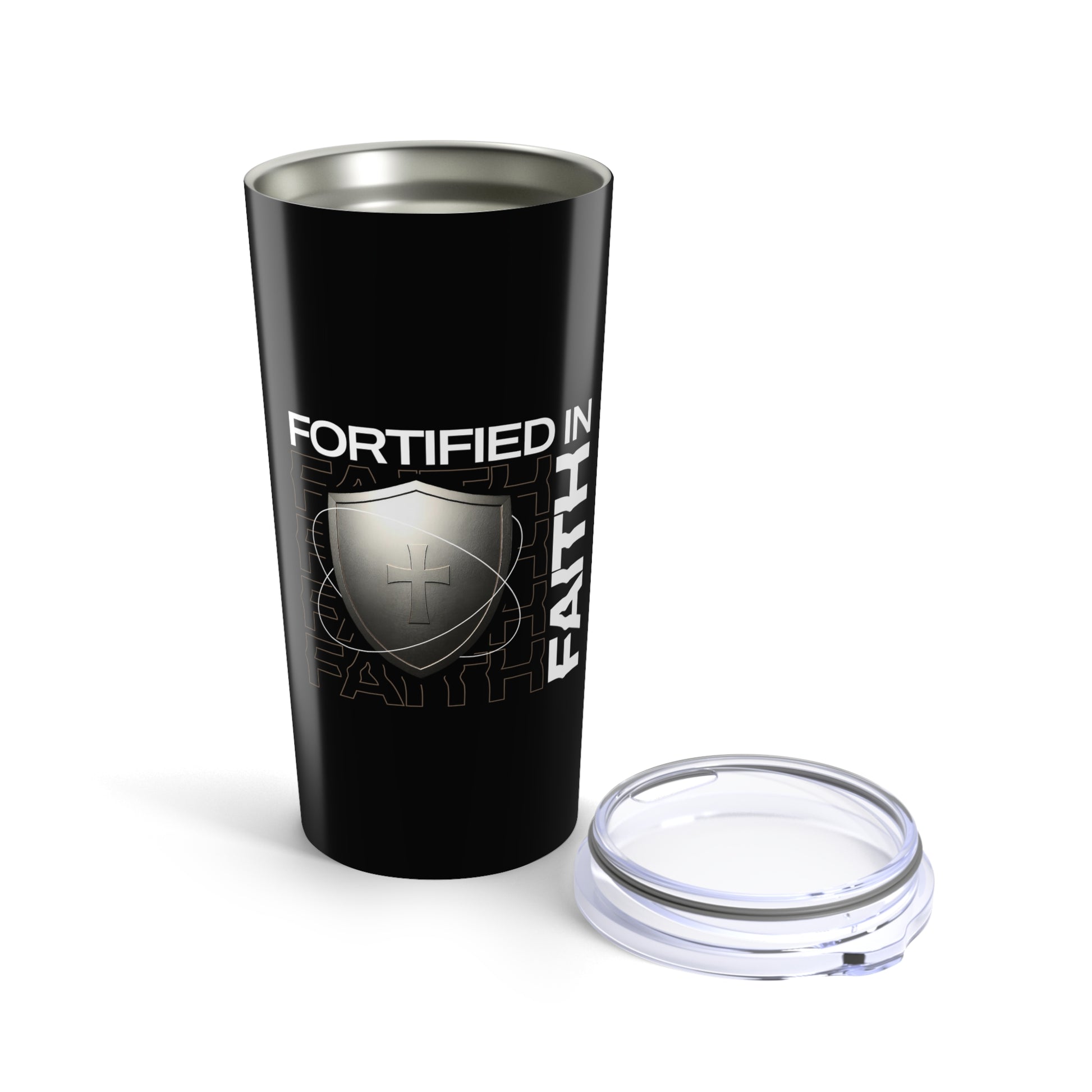 "Fortified In Faith " Unisex Inspirational 20oz Tumbler Travel Cup - The Shield of Light