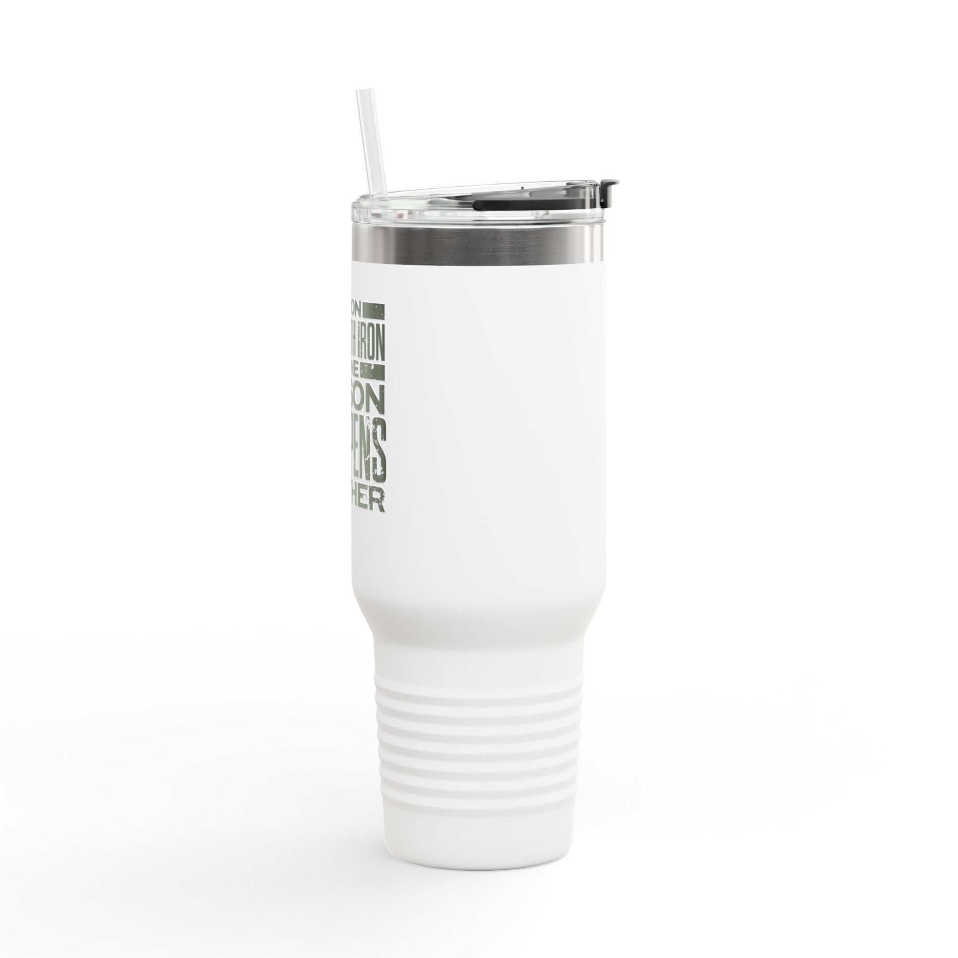 "As Iron Sharpeneth Iron So One Person Sharpens Another" Unisex Insulated Travel Mug, 40oz - The Shield of Light