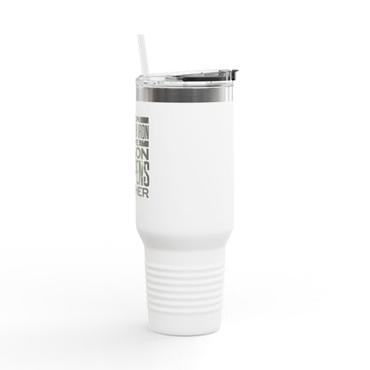 "As Iron Sharpeneth Iron So One Person Sharpens Another" Unisex Insulated Travel Mug, 40oz - The Shield of Light