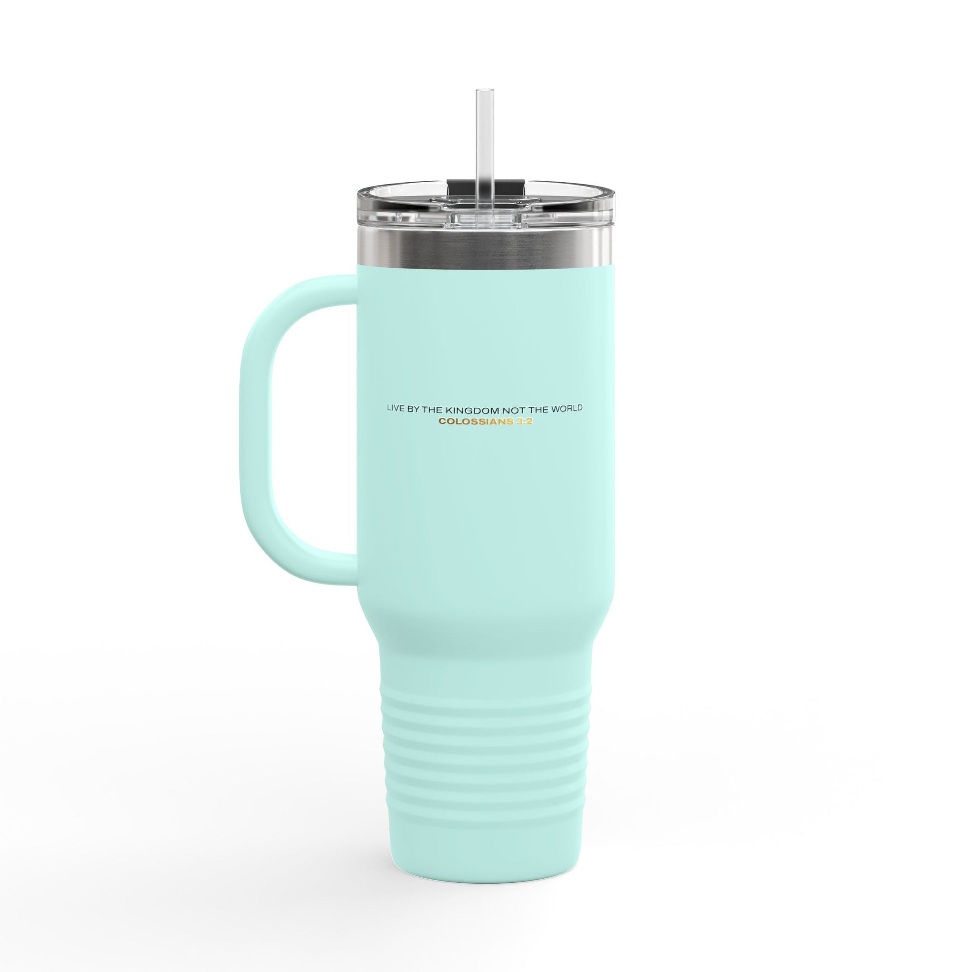 "Live By the Kingdom Not the World Colossians 3:2" Unisex Insulated Travel Mug, 40oz - The Shield of Light