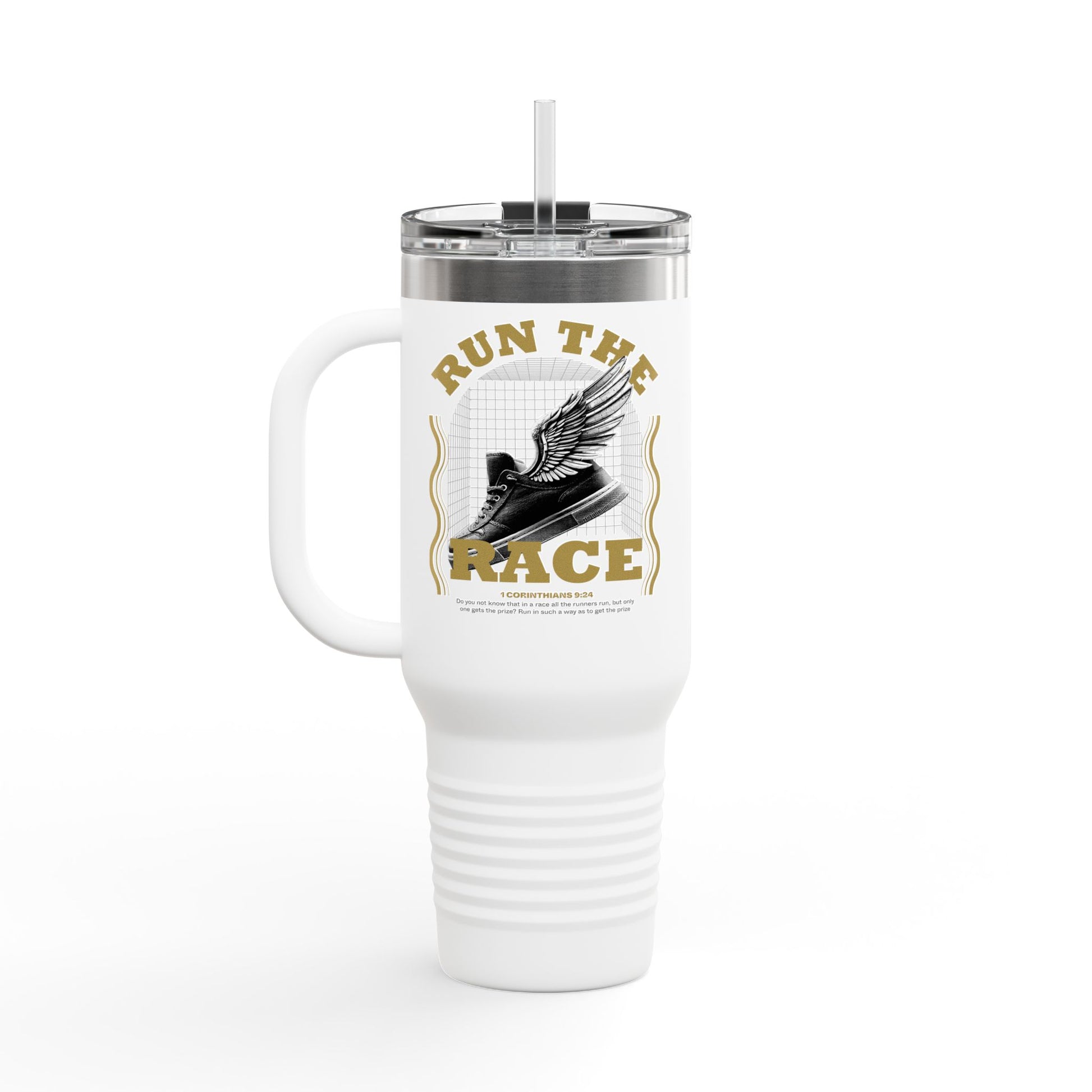 "Run The Race" Unisex Insulated Travel Mug, 40oz - The Shield of Light