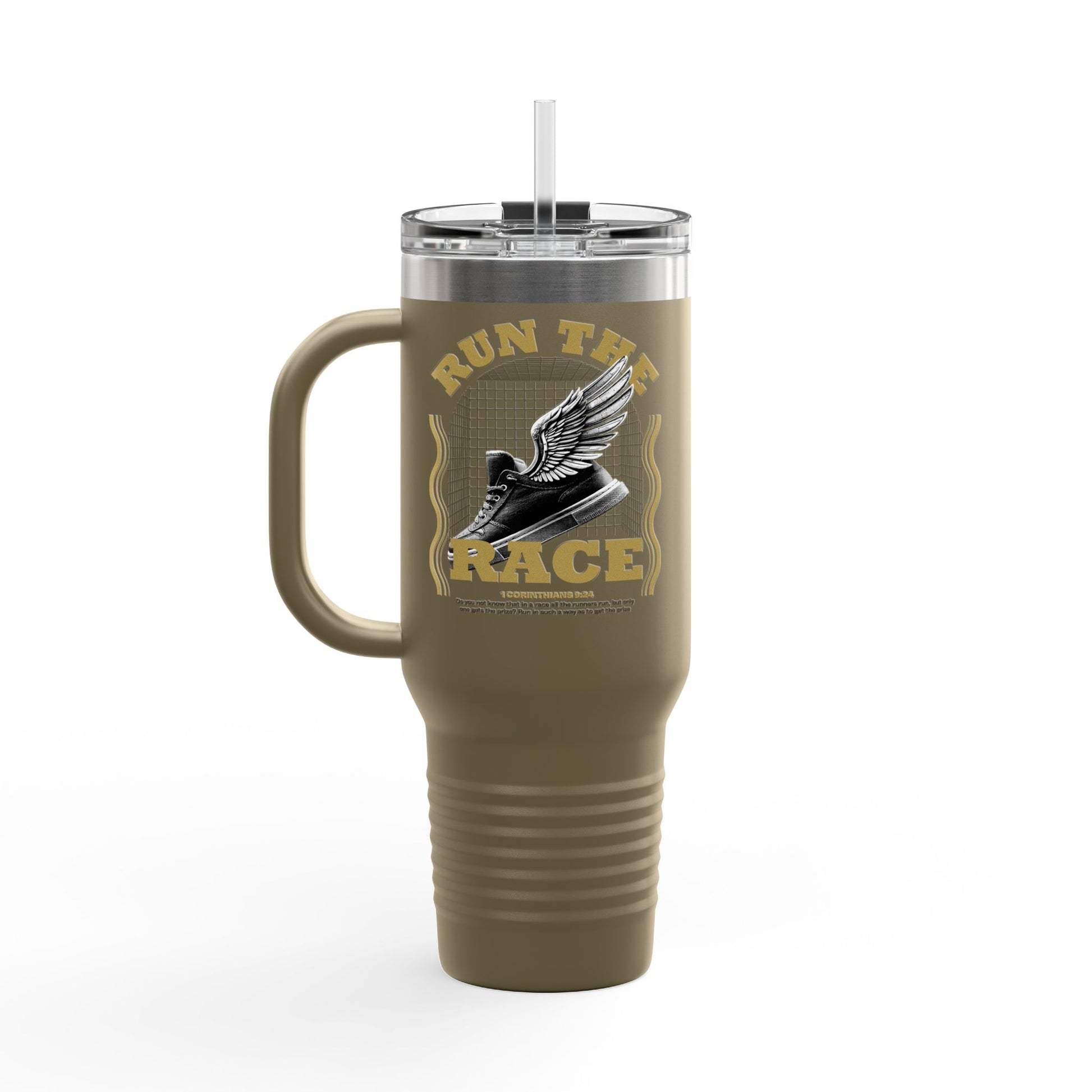 "Run The Race" Unisex Insulated Travel Mug, 40oz - The Shield of Light