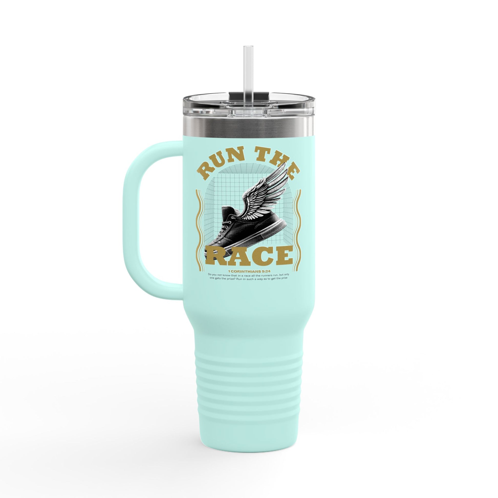 "Run The Race" Unisex Insulated Travel Mug, 40oz - The Shield of Light