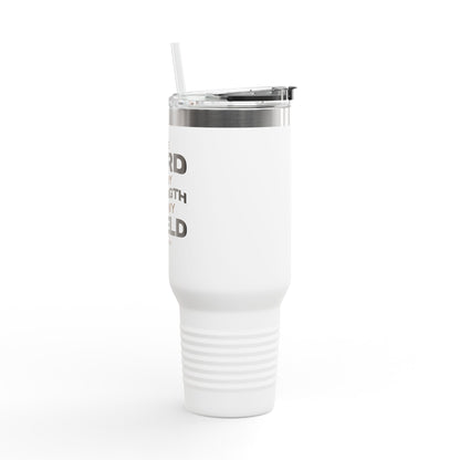 "The Lord Is My Strength and My Shield Psalm 28:7 " Unisex Insulated Travel Mug, 40oz - The Shield of Light