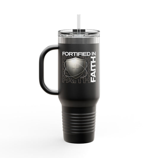 "Fortified In Faith " Unisex Insulated Travel Mug, 40oz - The Shield of Light