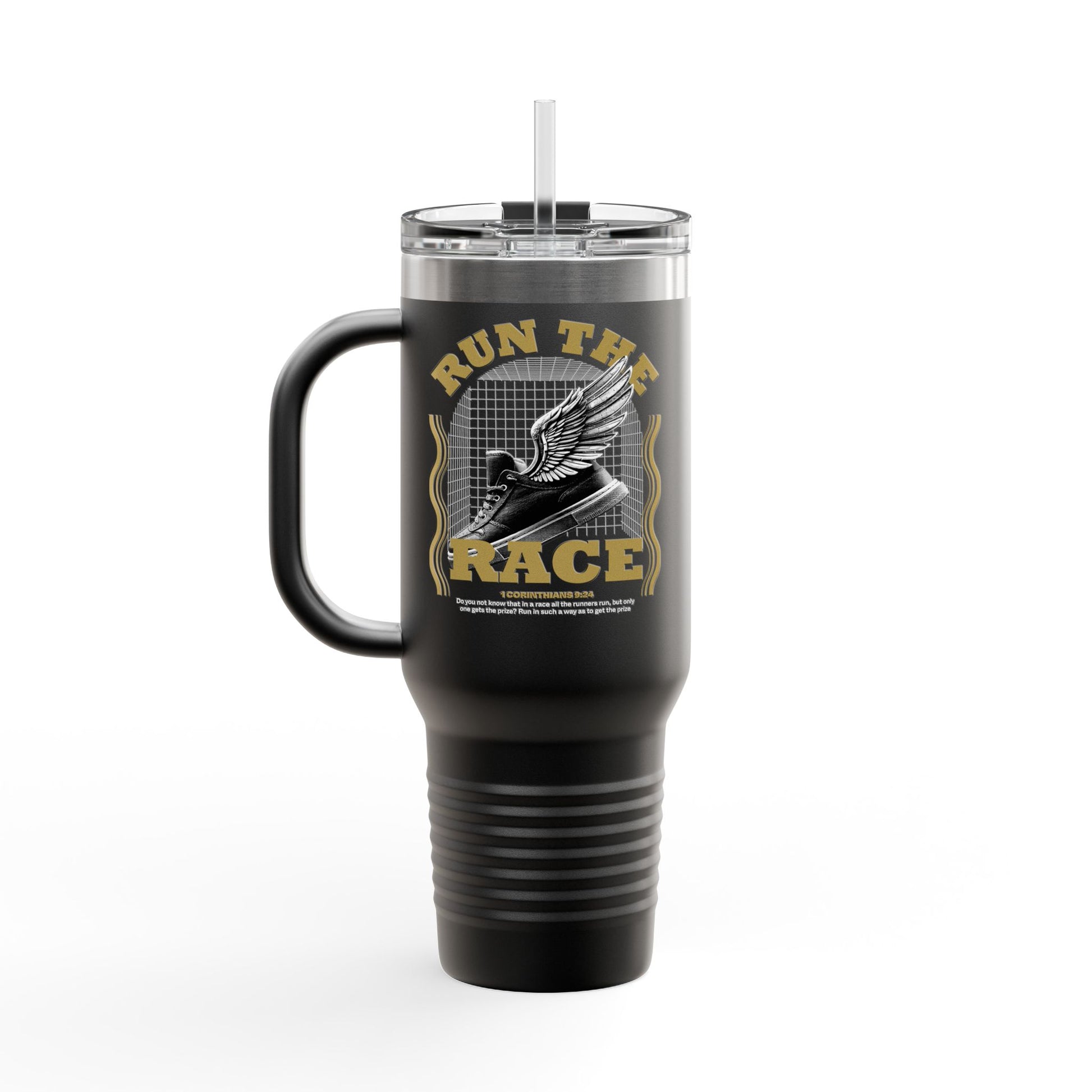 "Run The Race" Unisex Insulated Travel Mug, 40oz - The Shield of Light