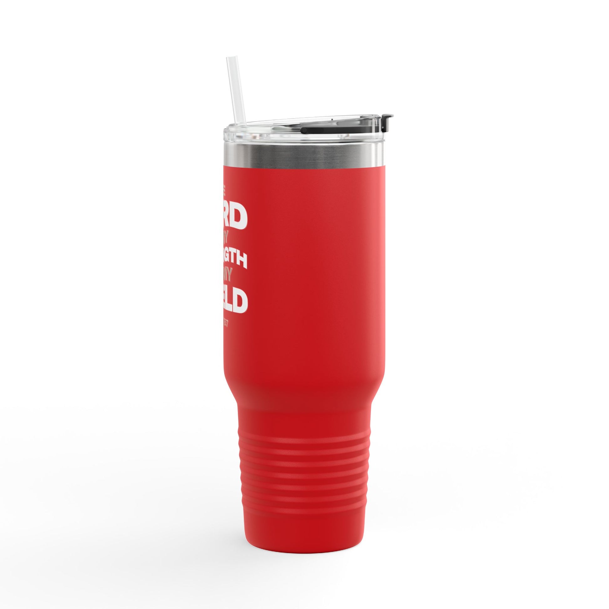 "The Lord Is My Strength and My Shield Psalm 28:7" Unisex Insulated Travel Mug, 40oz - The Shield of Light