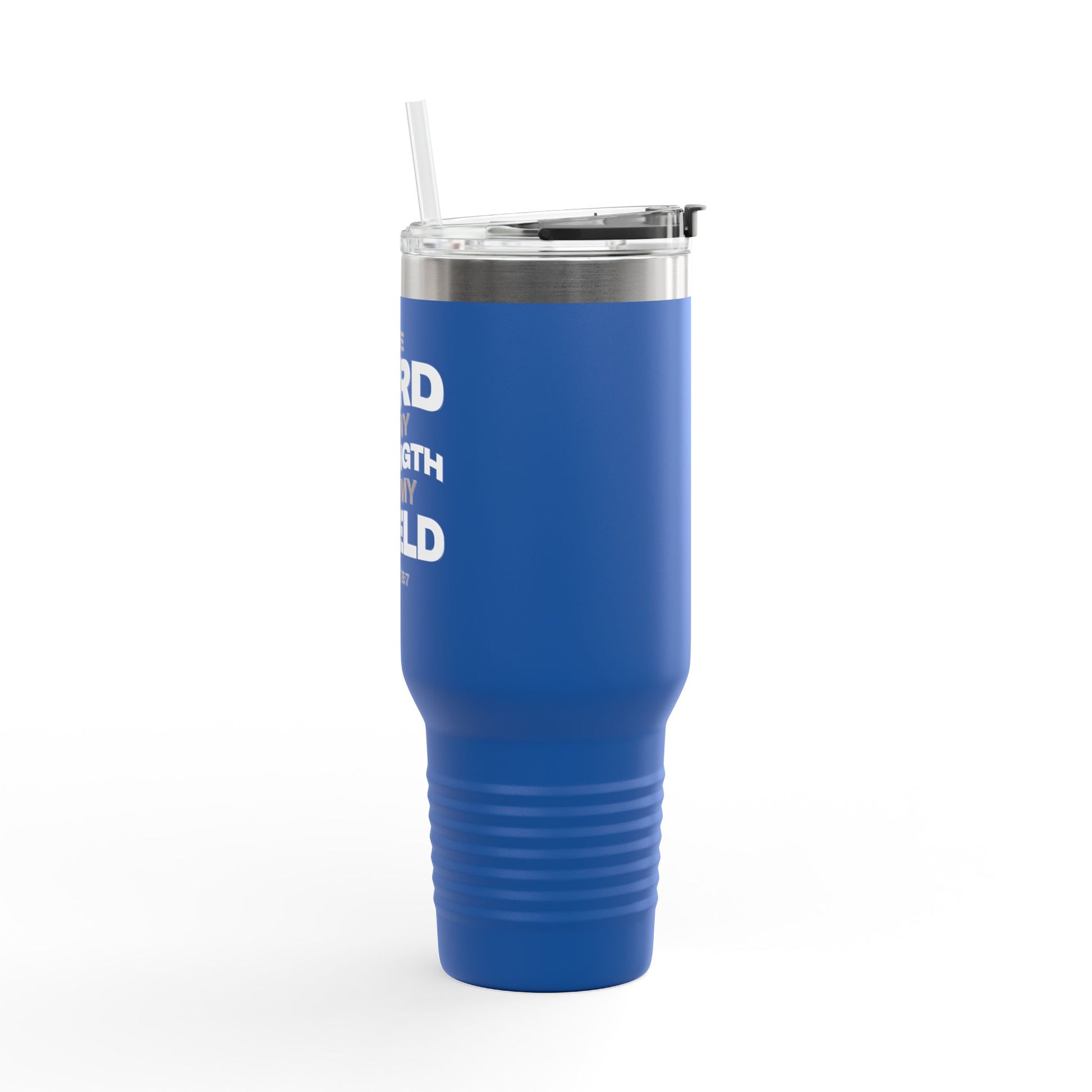 "The Lord Is My Strength and My Shield Psalm 28:7" Unisex Insulated Travel Mug, 40oz - The Shield of Light