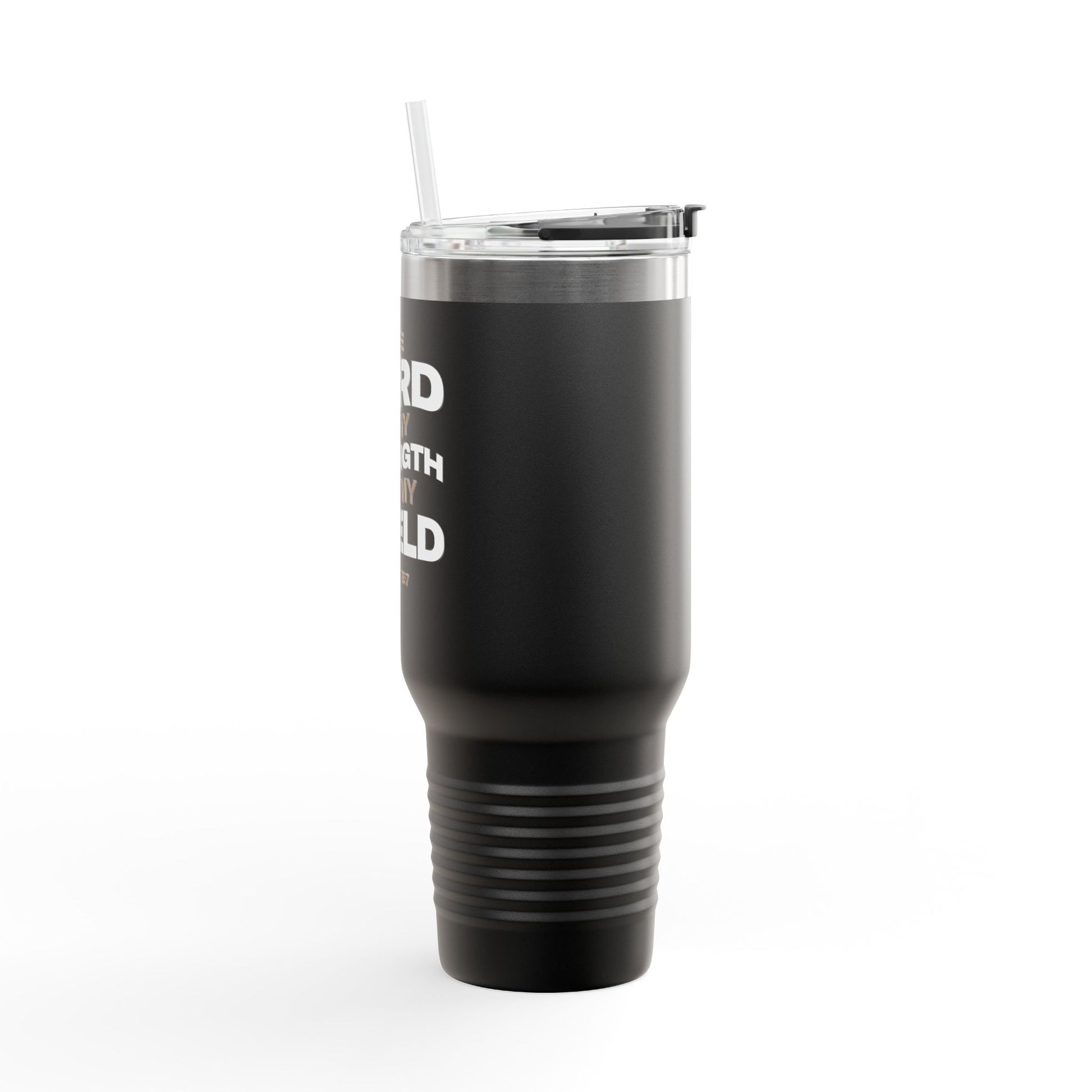 "The Lord Is My Strength and My Shield Psalm 28:7" Unisex Insulated Travel Mug, 40oz - The Shield of Light