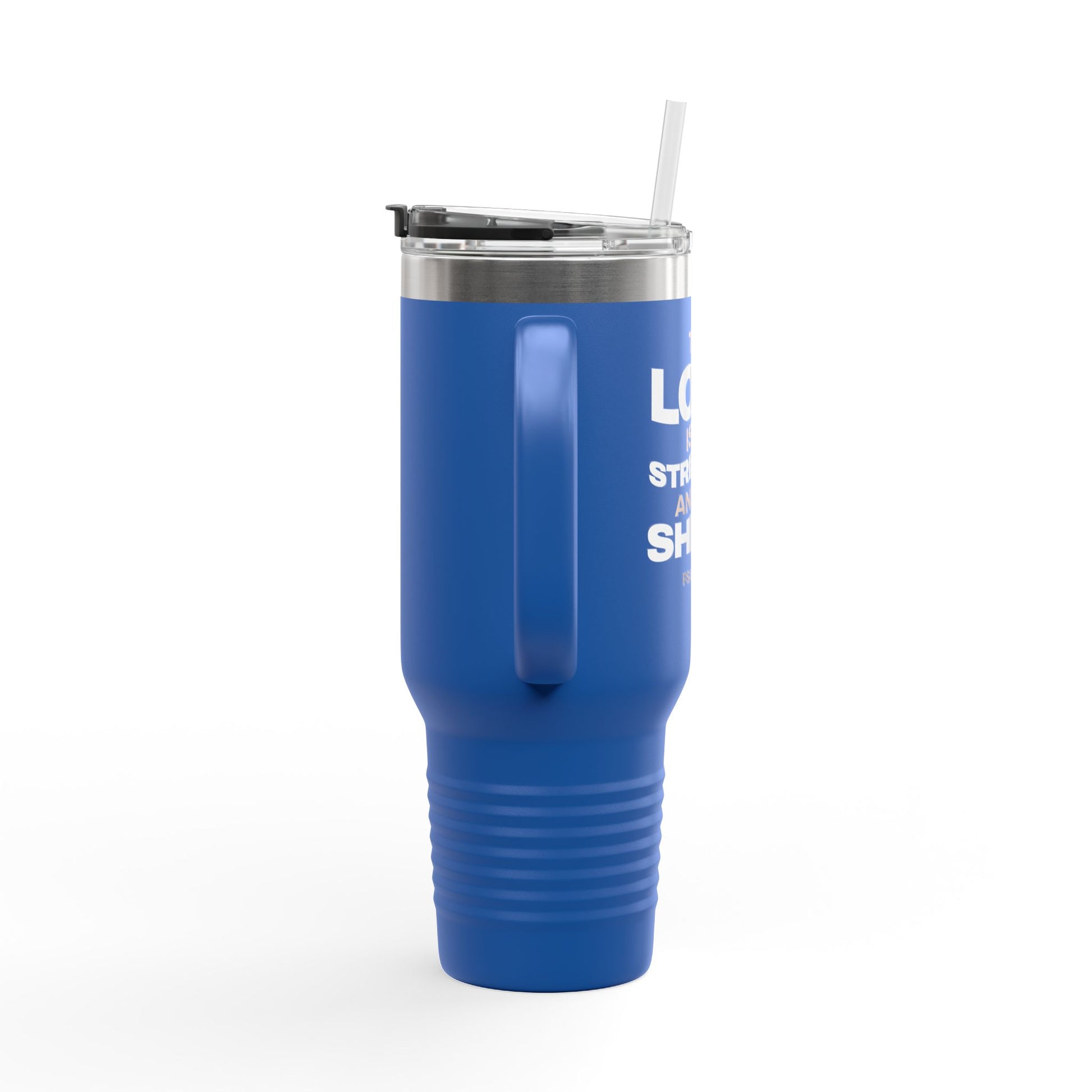 "The Lord Is My Strength and My Shield Psalm 28:7" Unisex Insulated Travel Mug, 40oz - The Shield of Light