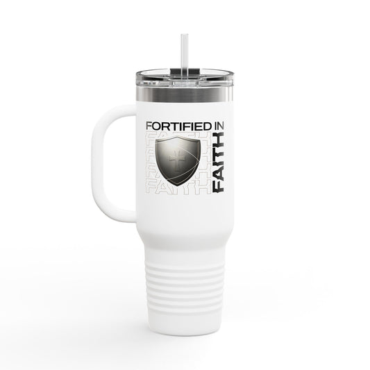 "Fortified In Faith " Unisex Insulated Travel Mug, 40oz - The Shield of Light