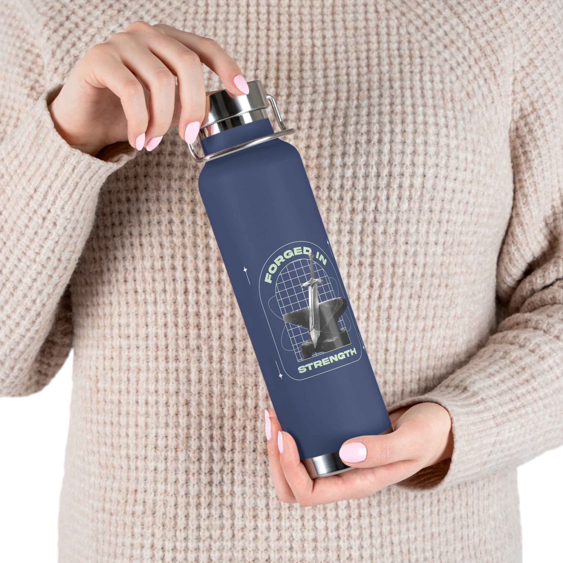"Forged In Strength" Unisex Inspirational Copper Vacuum Insulated Bottle - 22oz - The Shield of Light