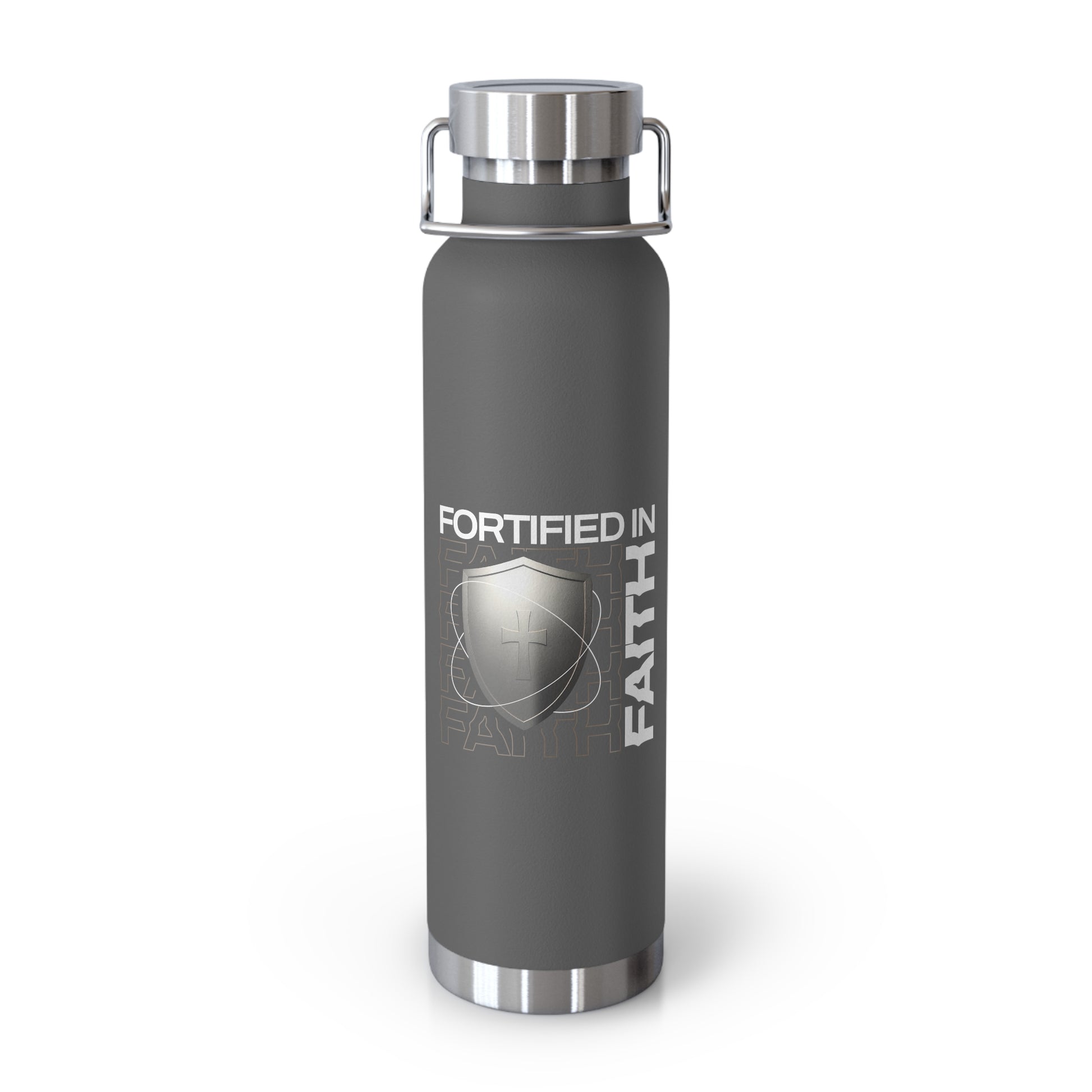 "Fortified In Faith " Unisex Inspirational Copper Vacuum Insulated Bottle - 22oz - The Shield of Light