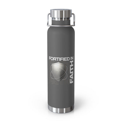 "Fortified In Faith " Unisex Inspirational Copper Vacuum Insulated Bottle - 22oz - The Shield of Light