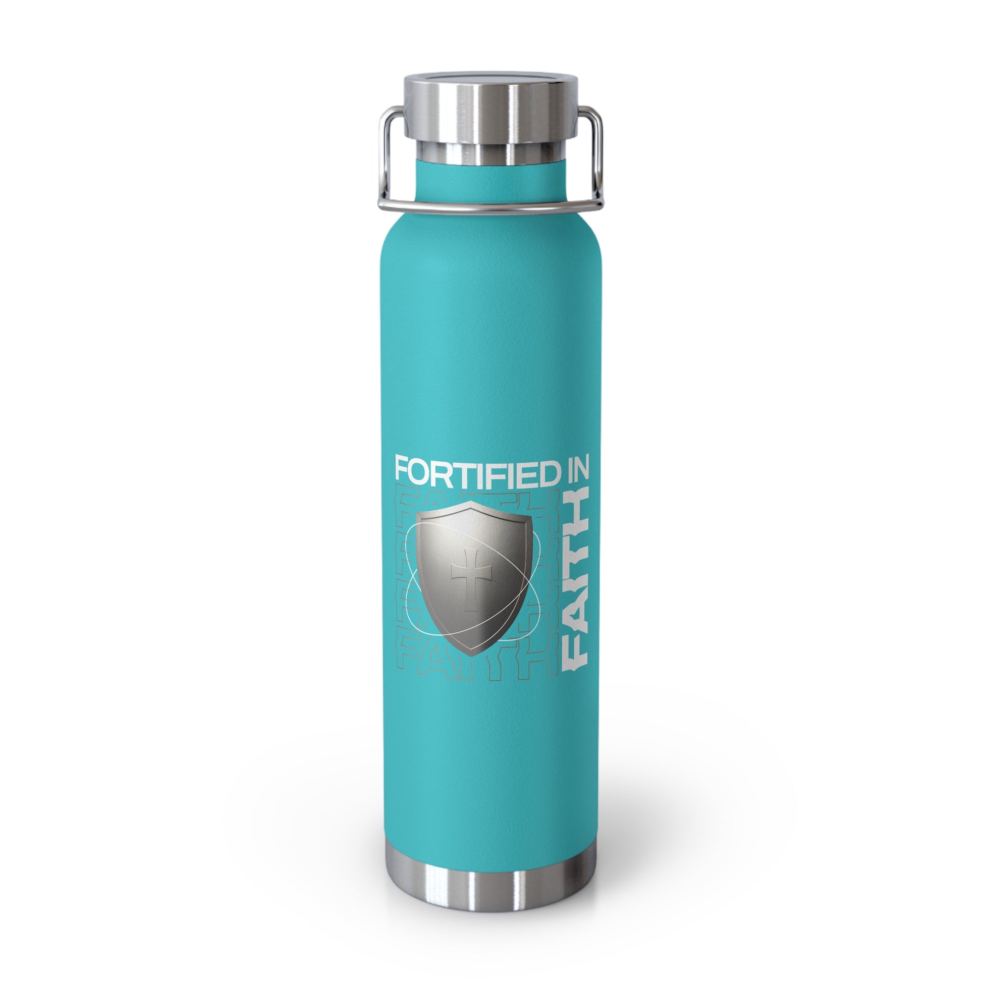 "Fortified In Faith " Unisex Inspirational Copper Vacuum Insulated Bottle - 22oz - The Shield of Light