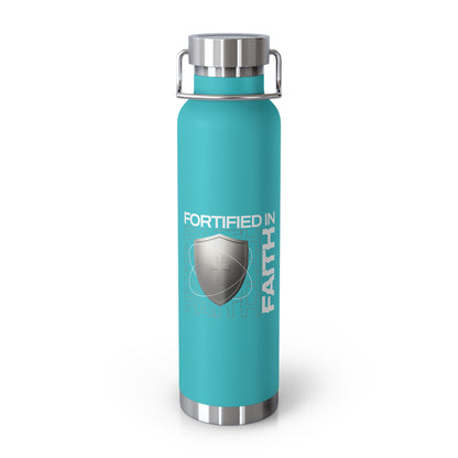 "Fortified In Faith " Unisex Inspirational Copper Vacuum Insulated Bottle - 22oz - The Shield of Light
