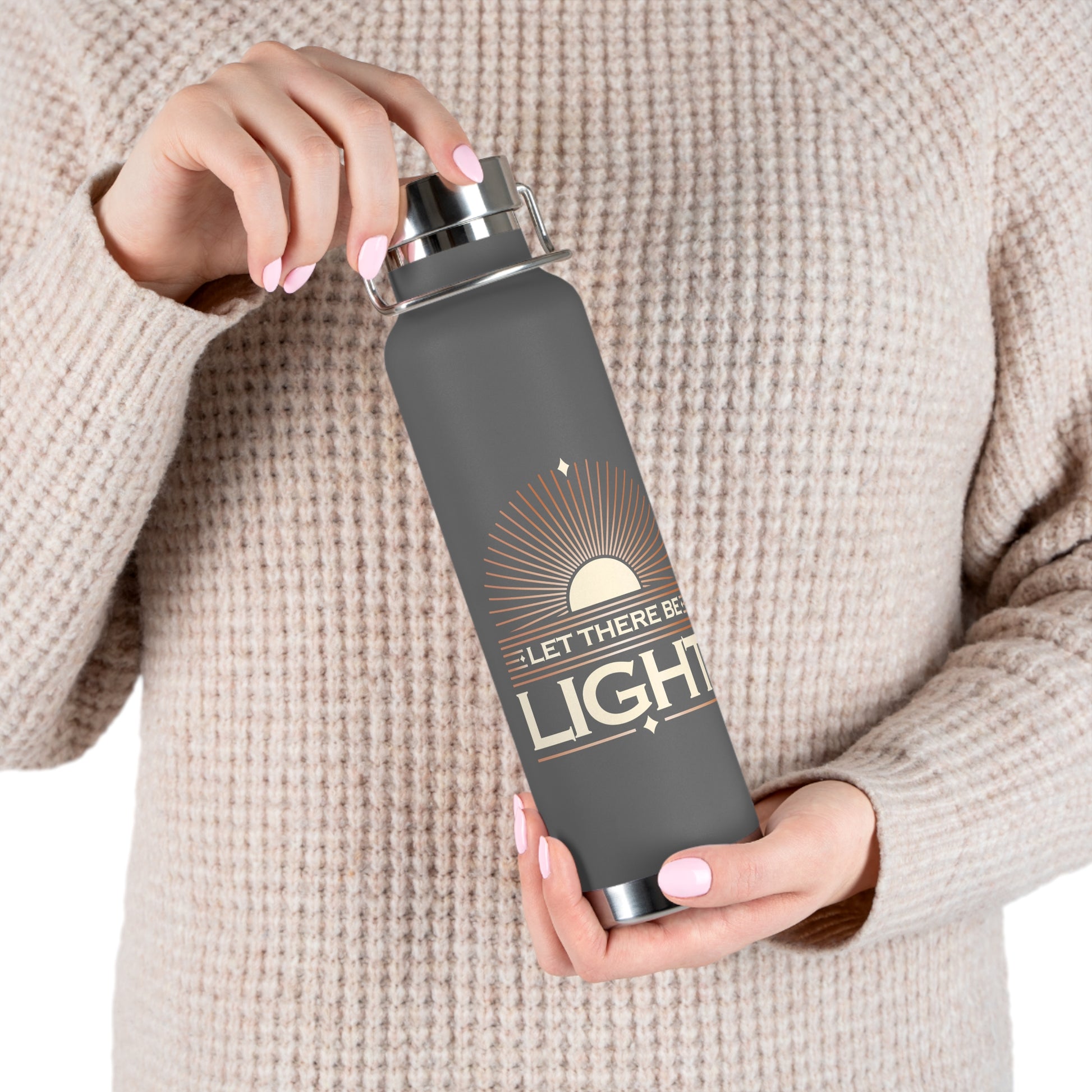 "Let There Be Light" Unisex Inspirational Copper Vacuum Insulated Bottle - 22oz - The Shield of Light
