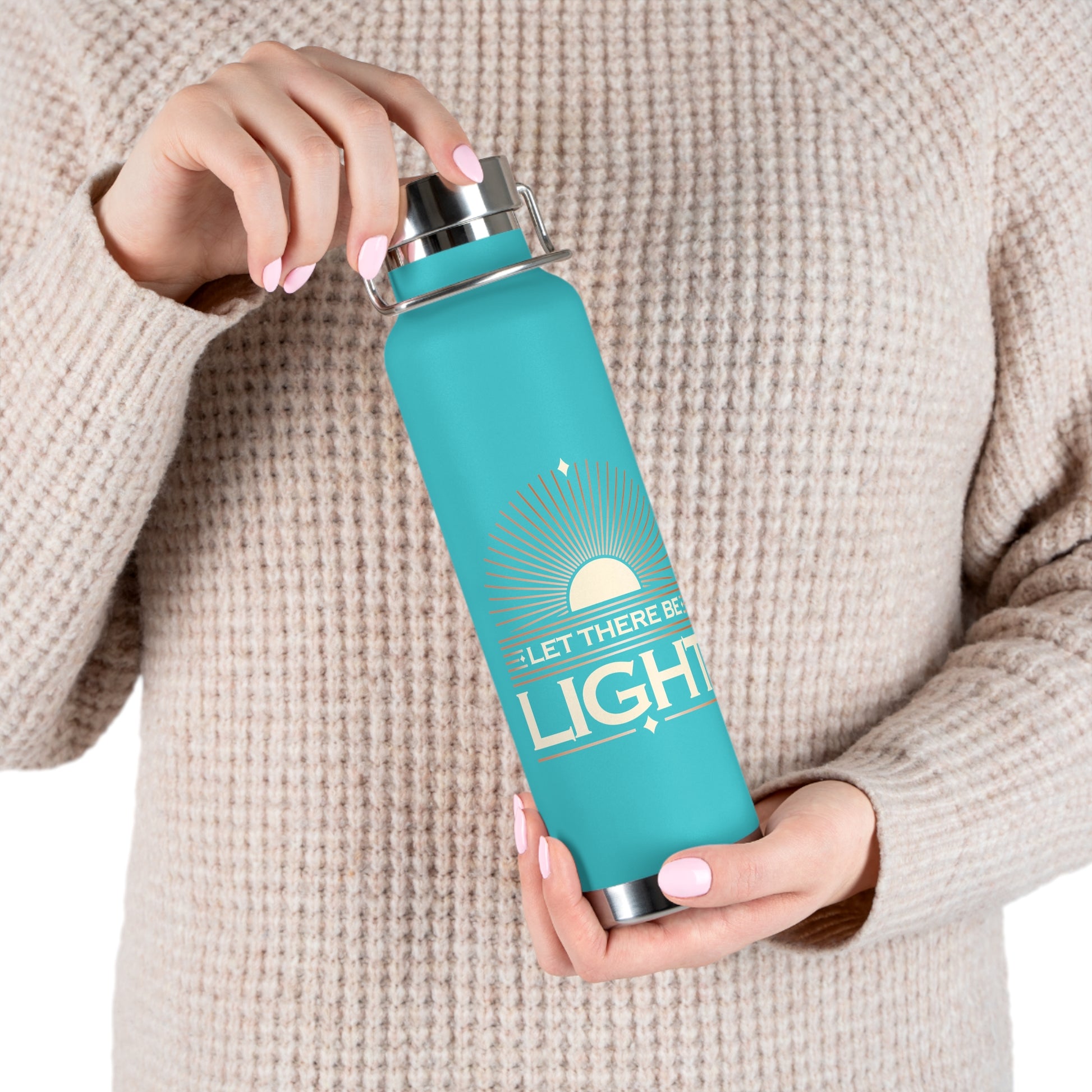 "Let There Be Light" Unisex Inspirational Copper Vacuum Insulated Bottle - 22oz - The Shield of Light