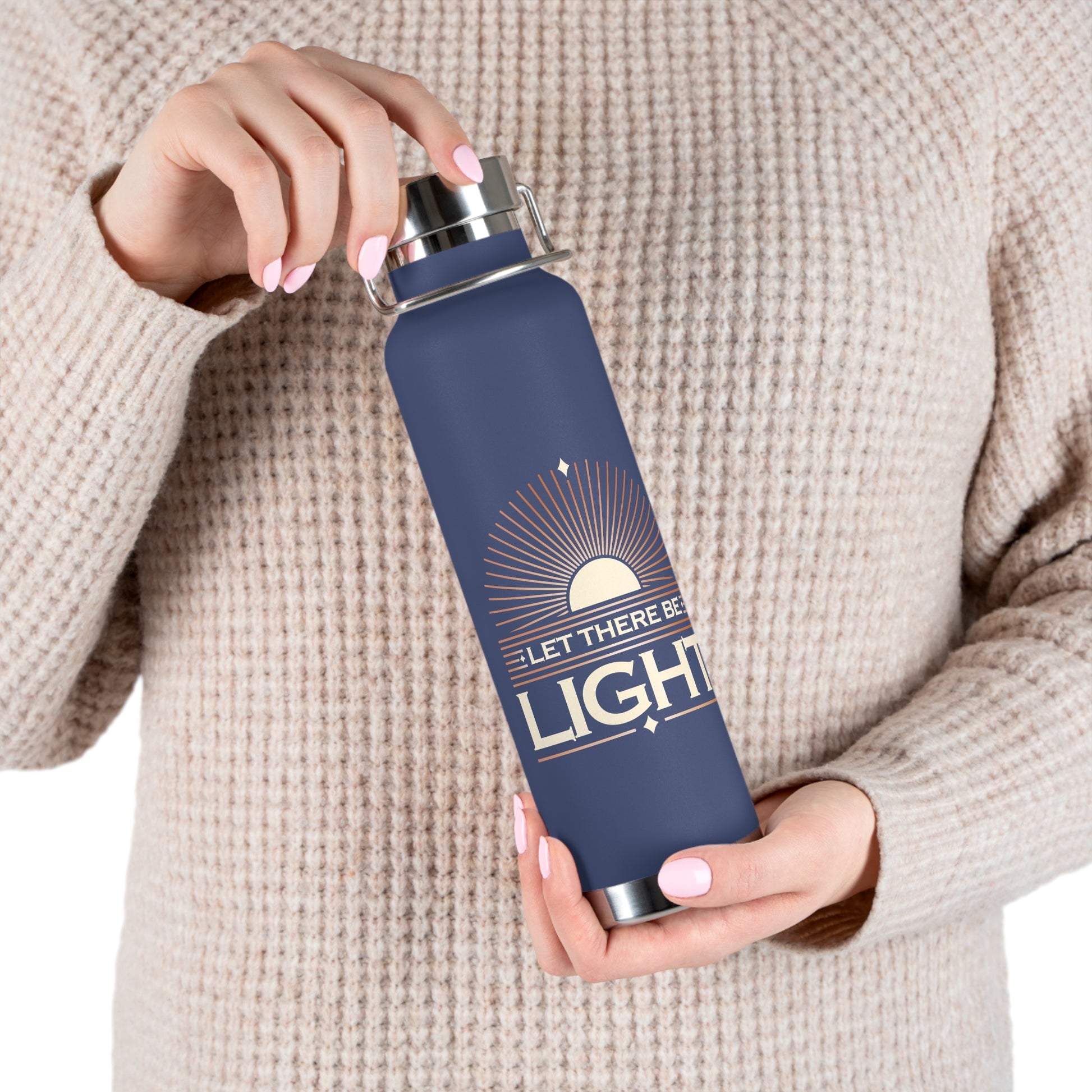 "Let There Be Light" Unisex Inspirational Copper Vacuum Insulated Bottle - 22oz - The Shield of Light