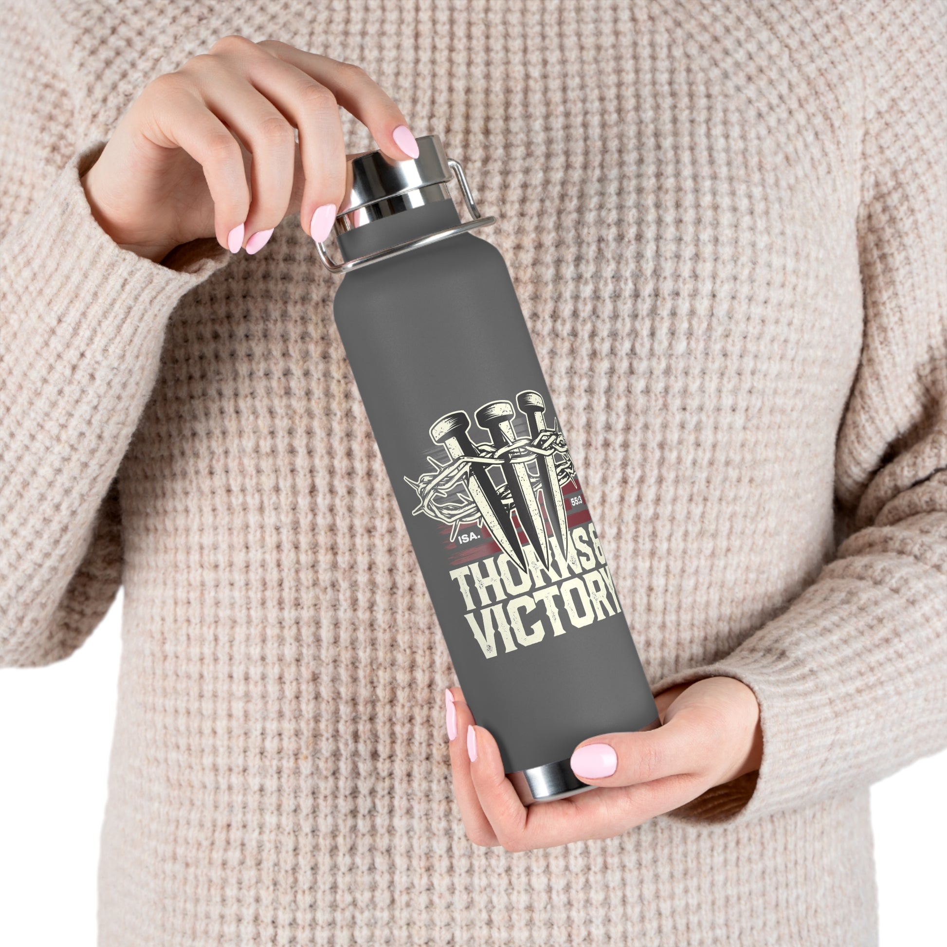 "Thorns & Victory" Unisex Inspirational Copper Vacuum Insulated Bottle - 22oz - The Shield of Light