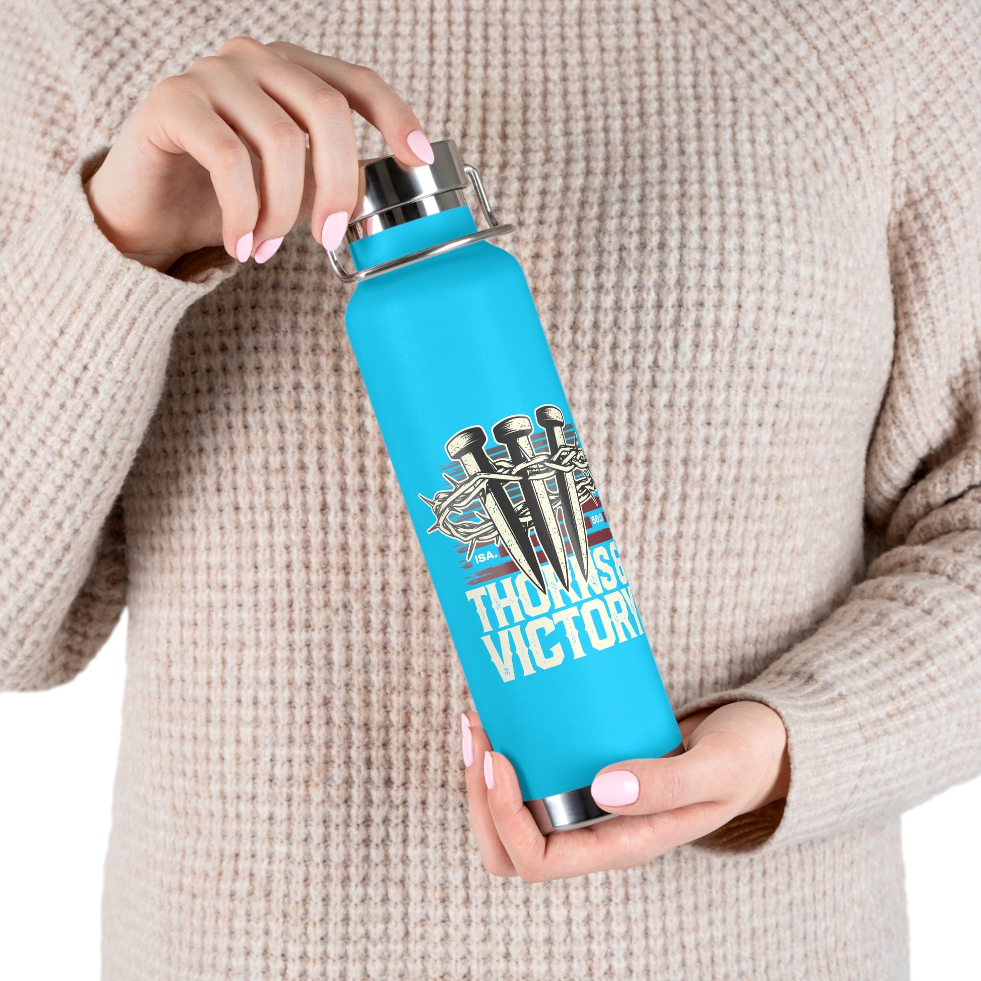 "Thorns & Victory" Unisex Inspirational Copper Vacuum Insulated Bottle - 22oz - The Shield of Light