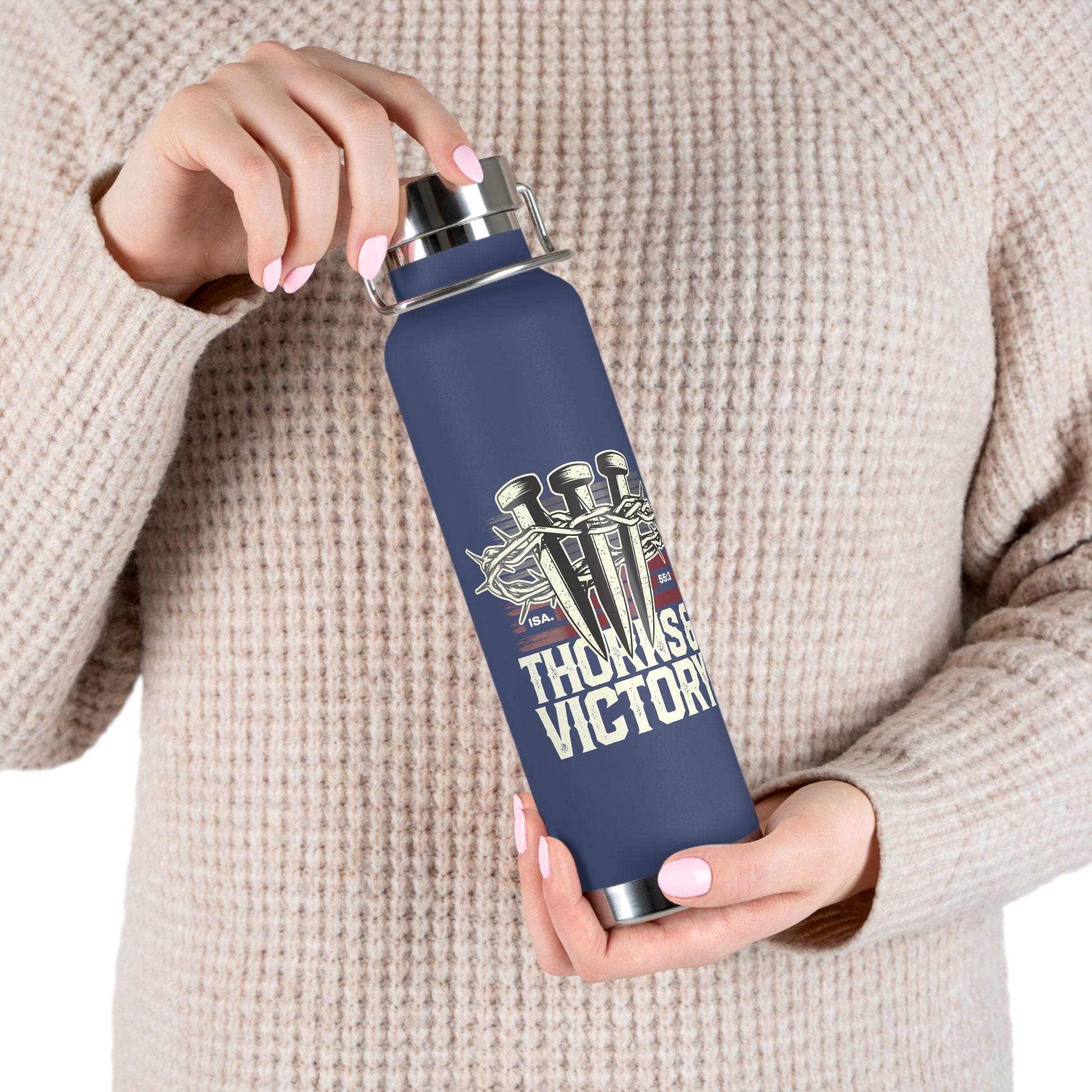 "Thorns & Victory" Unisex Inspirational Copper Vacuum Insulated Bottle - 22oz - The Shield of Light