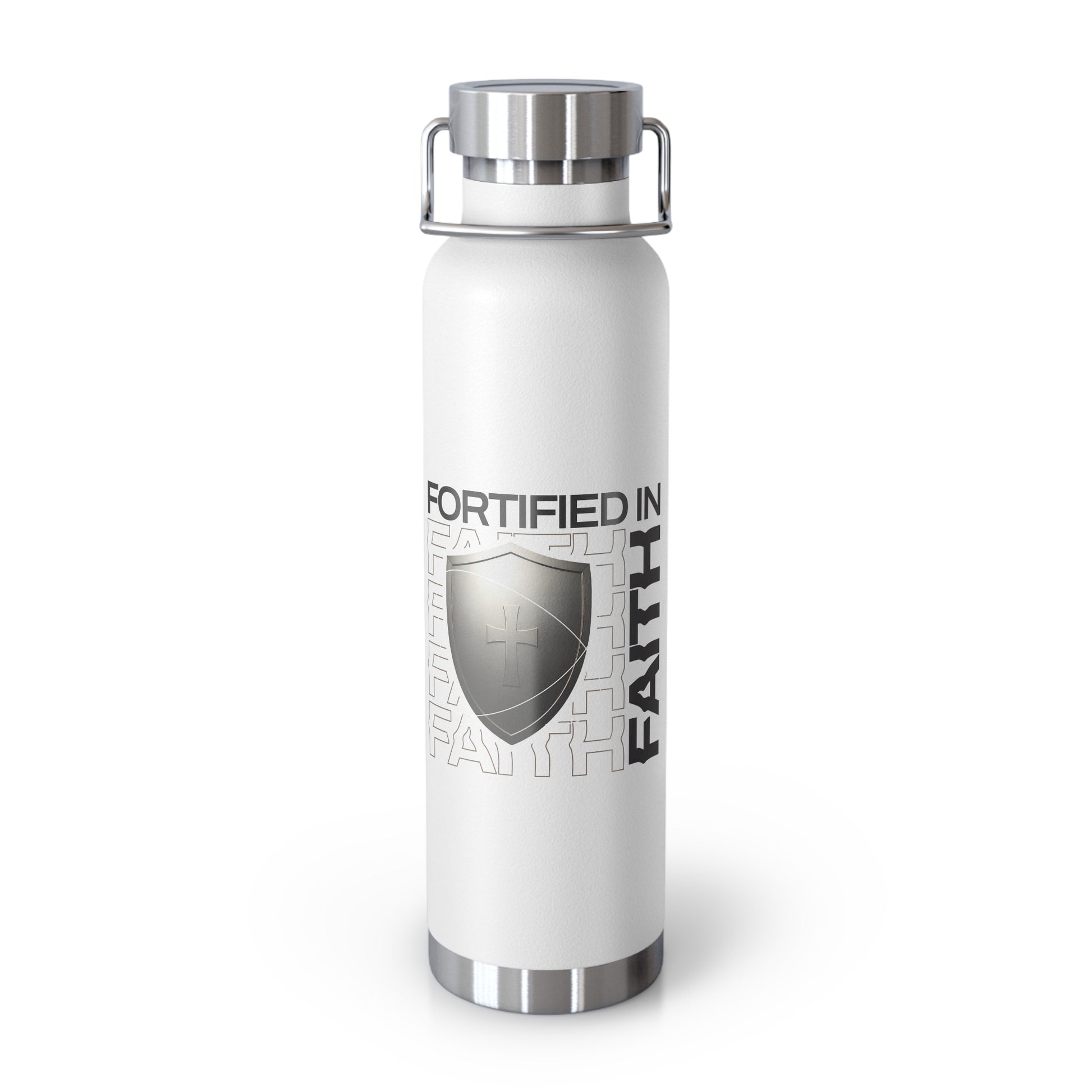 "Fortified In Faith " Unisex Inspirational Copper Vacuum Insulated Bottle - 22oz - The Shield of Light