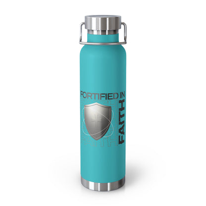 "Fortified In Faith " Unisex Inspirational Copper Vacuum Insulated Bottle - 22oz - The Shield of Light