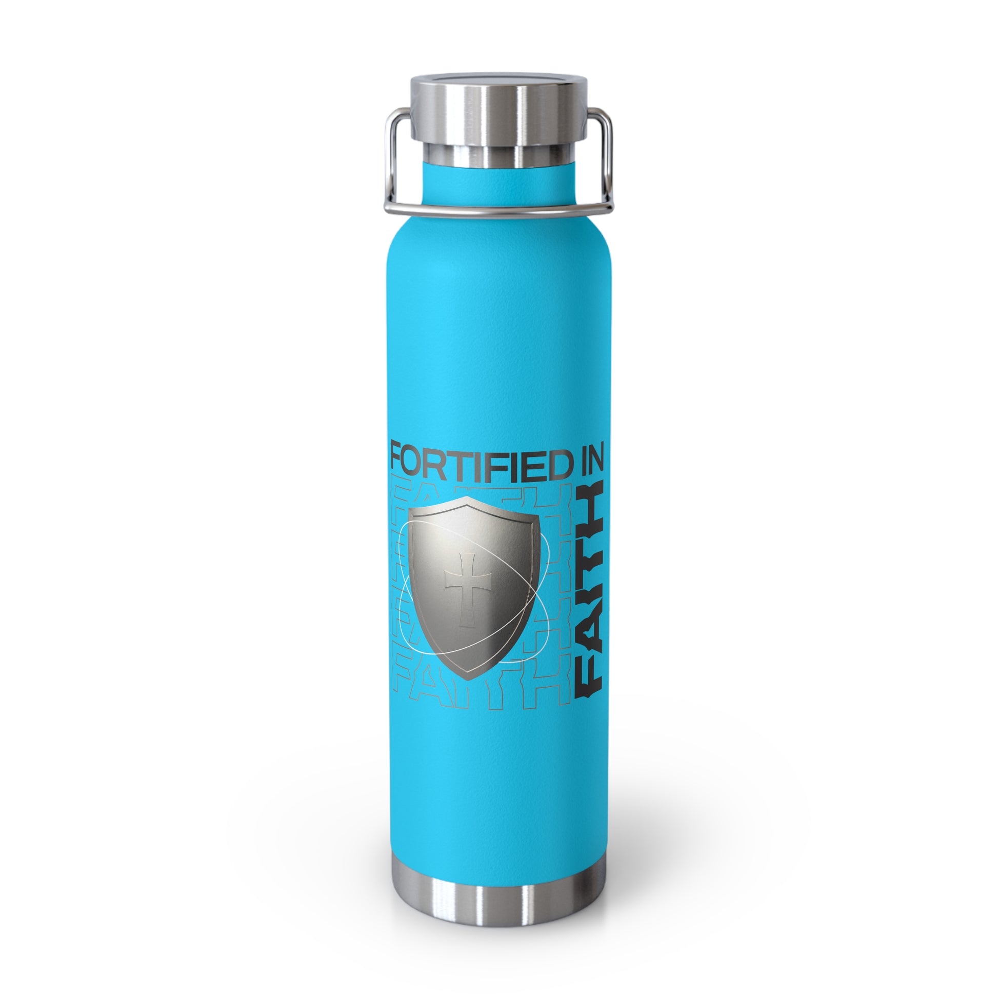 "Fortified In Faith " Unisex Inspirational Copper Vacuum Insulated Bottle - 22oz - The Shield of Light