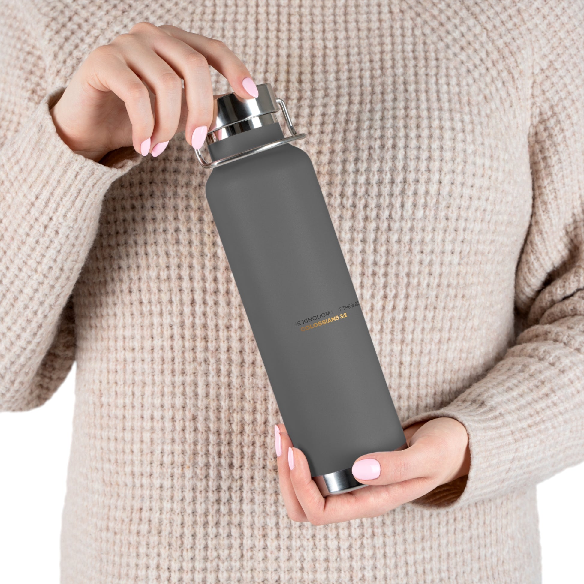 "Live By the Kingdom Not the World Colossians 3:2" Unisex Inspirational Copper Vacuum Insulated Bottle - 22oz - The Shield of Light