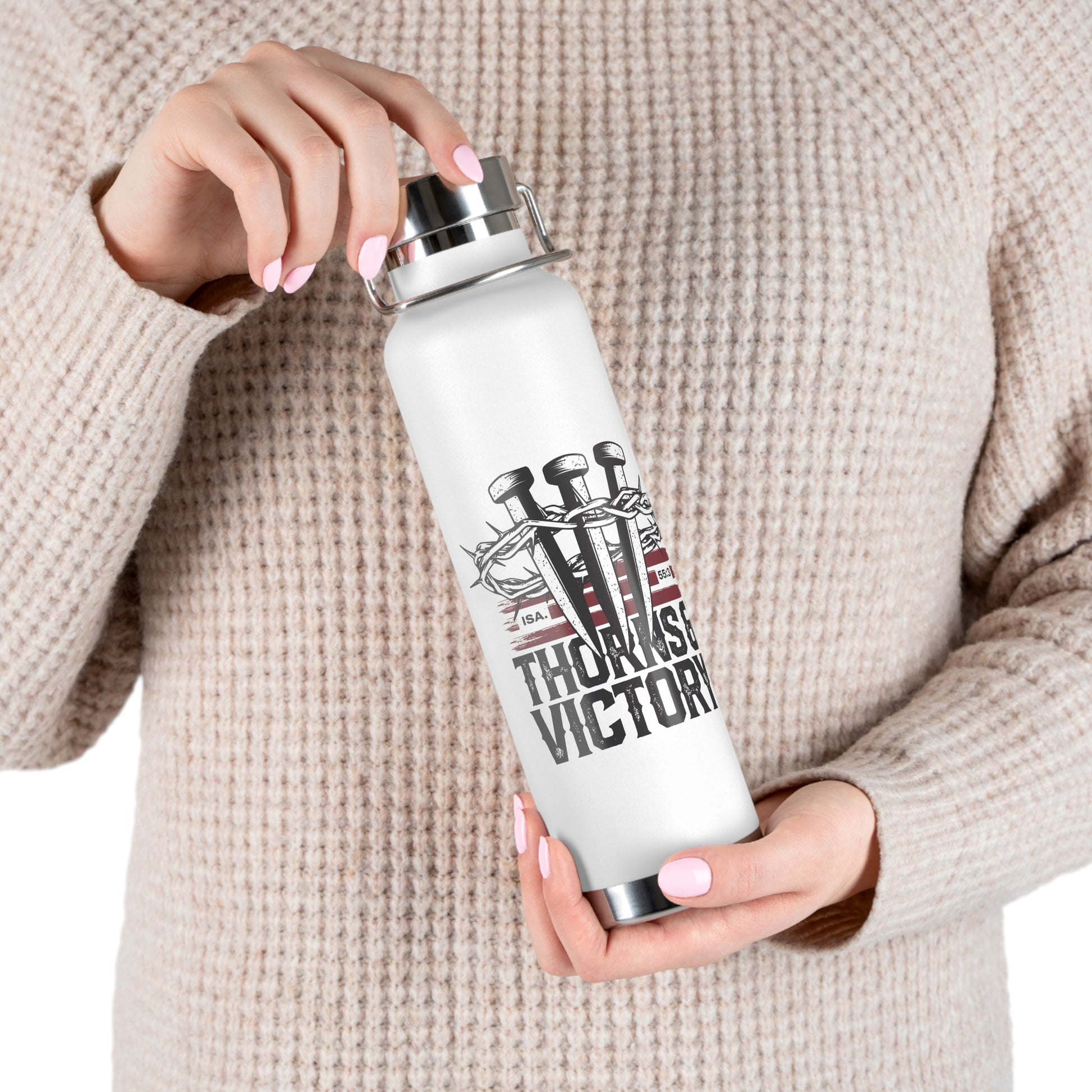 "Thorns & Victory" Unisex Inspirational Copper Vacuum Insulated Bottle - 22oz - The Shield of Light