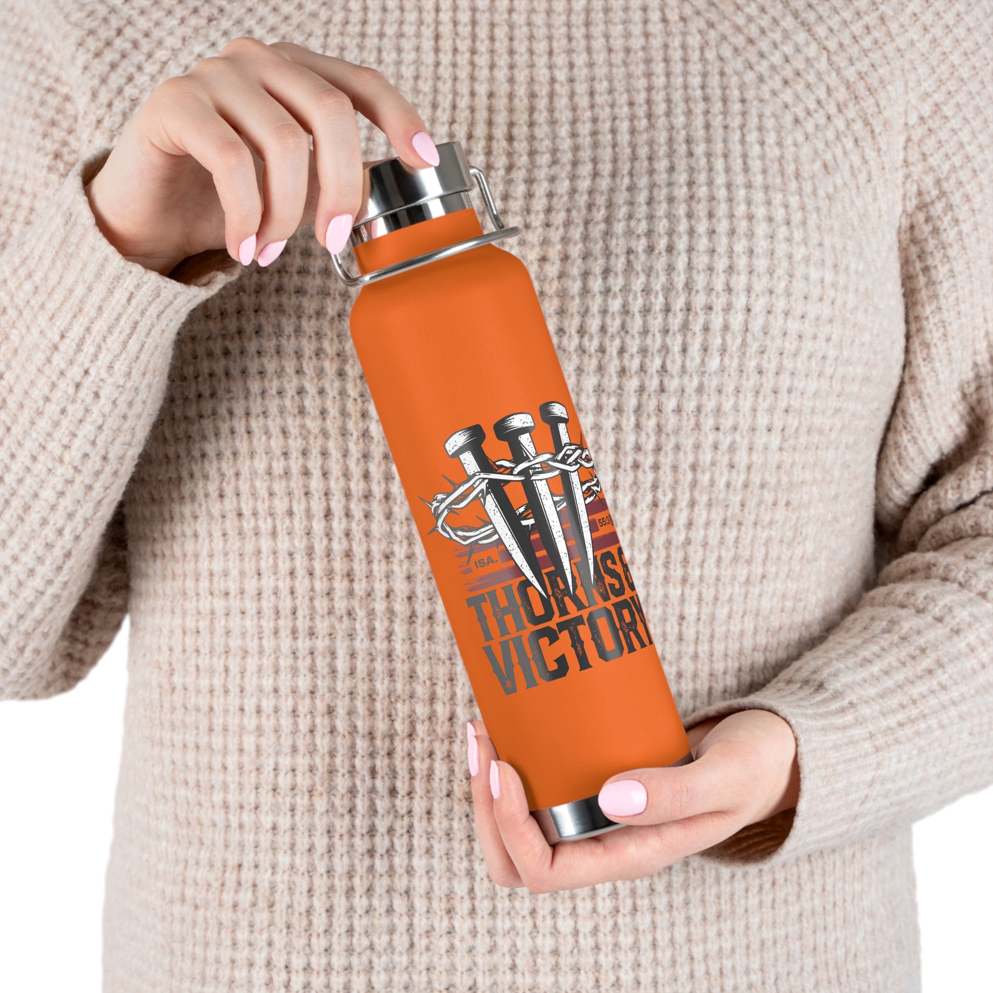 "Thorns & Victory" Unisex Inspirational Copper Vacuum Insulated Bottle - 22oz - The Shield of Light