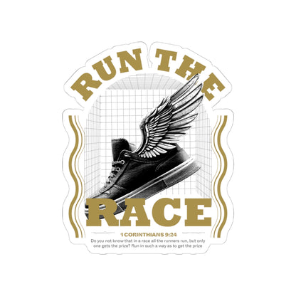 "Run The Race" Unisex Inspirational Kiss-Cut Stickers - The Shield of Light