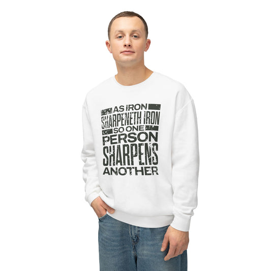 "As Iron Sharpeneth Iron So One Person Sharpens Another" Unisex Lightweight Crewneck Sweatshirt - The Shield of Light