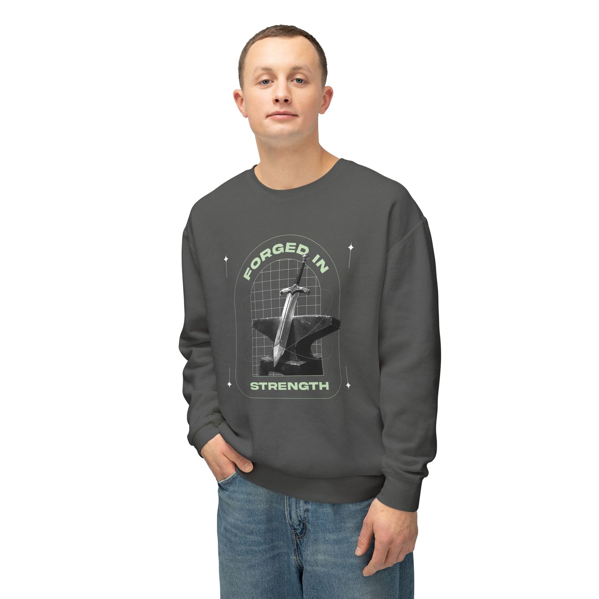 "Forged In Strength" Unisex Lightweight Crewneck Sweatshirt - The Shield of Light
