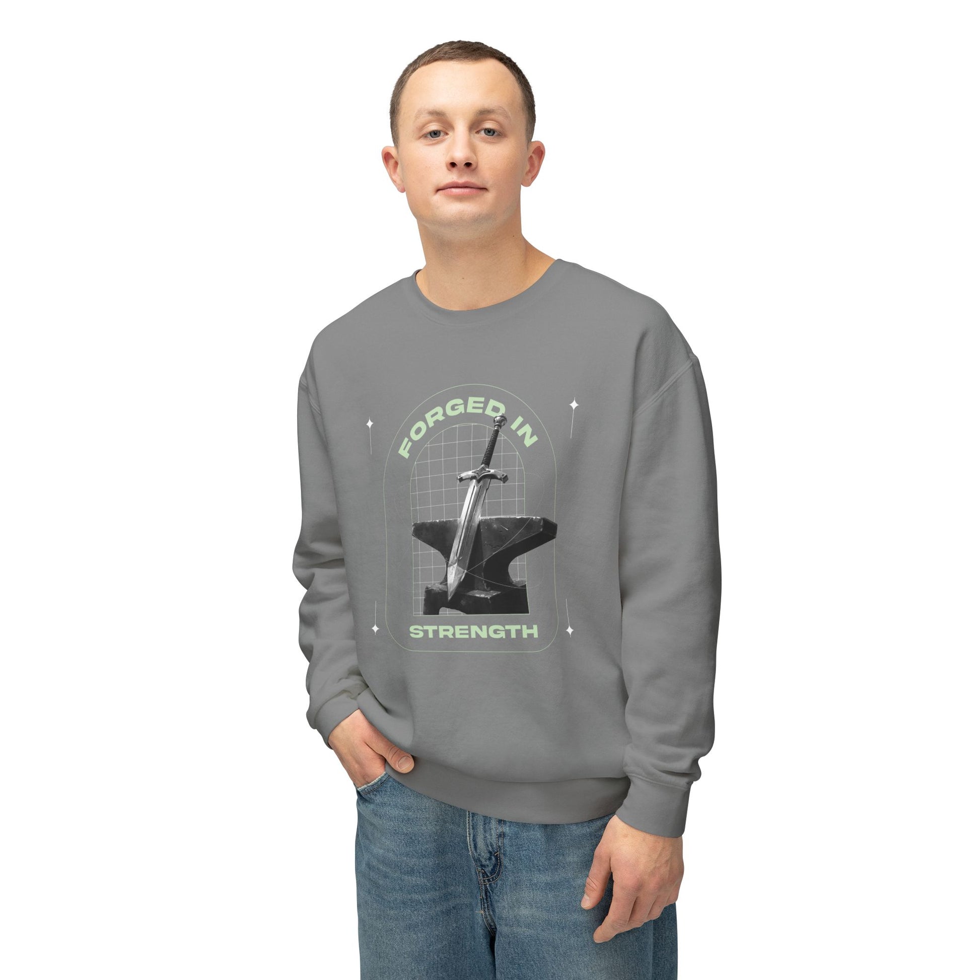"Forged In Strength" Unisex Lightweight Crewneck Sweatshirt - The Shield of Light
