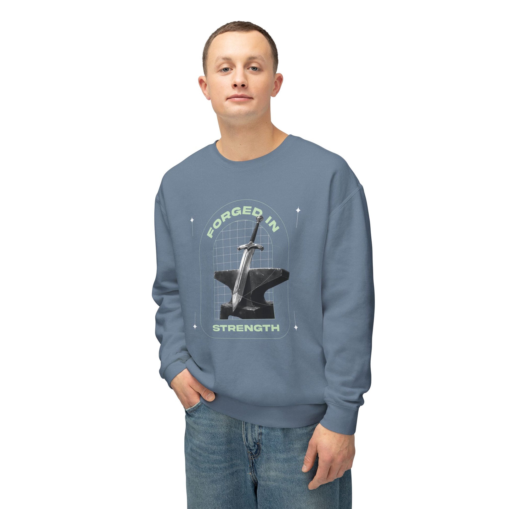 "Forged In Strength" Unisex Lightweight Crewneck Sweatshirt - The Shield of Light