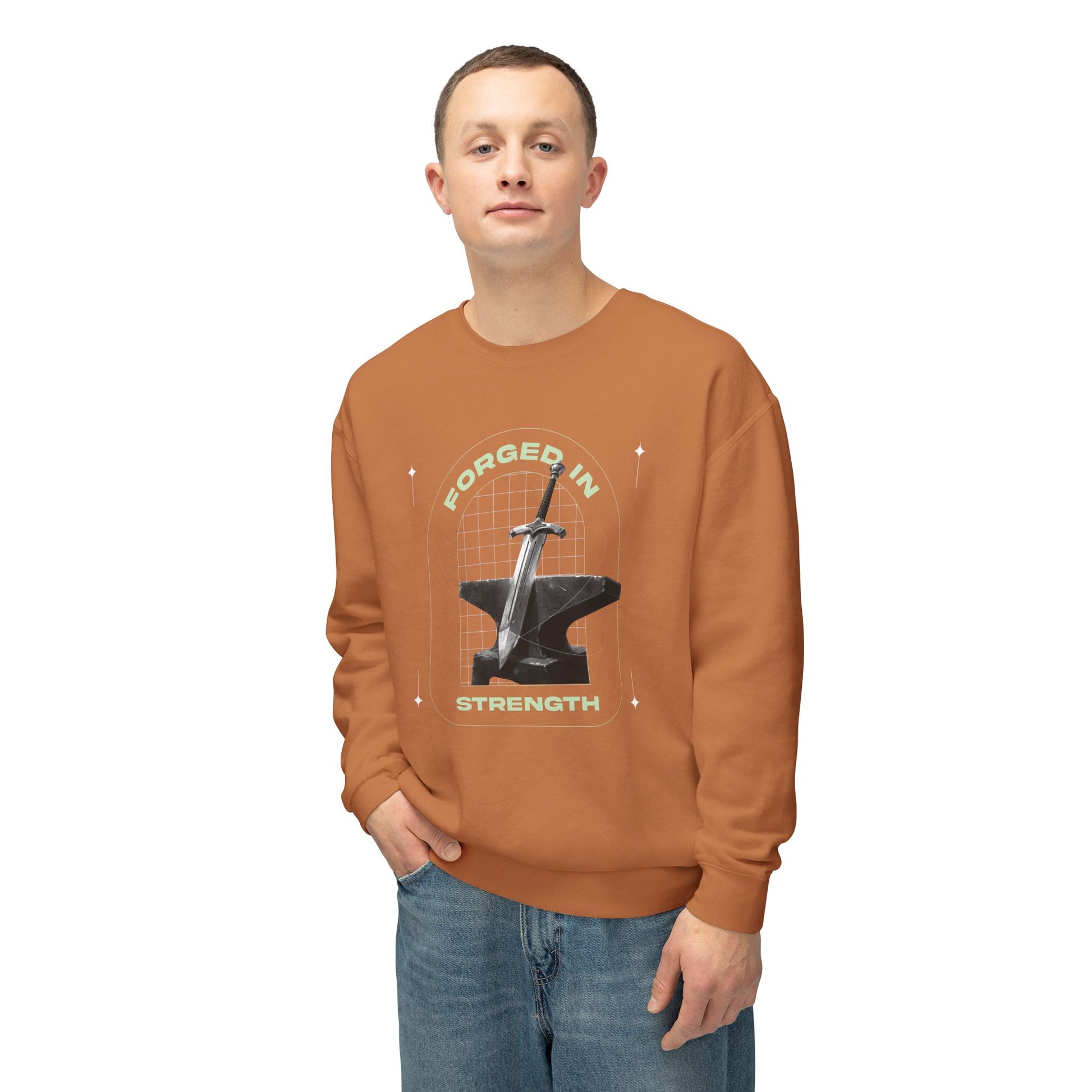 "Forged In Strength" Unisex Lightweight Crewneck Sweatshirt - The Shield of Light